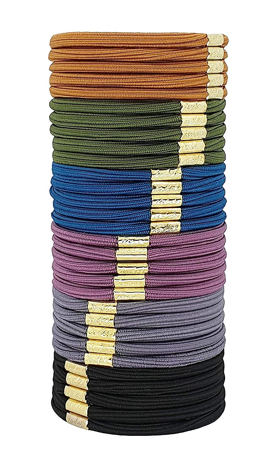EPARTY 30 Pcs 6 Colors Hair Bands with Metal Accent - Soft Elastic Ponytail Holders for Women & Girls - Hair Ties for Workout, Office, School & Daily Use (Multicolor)