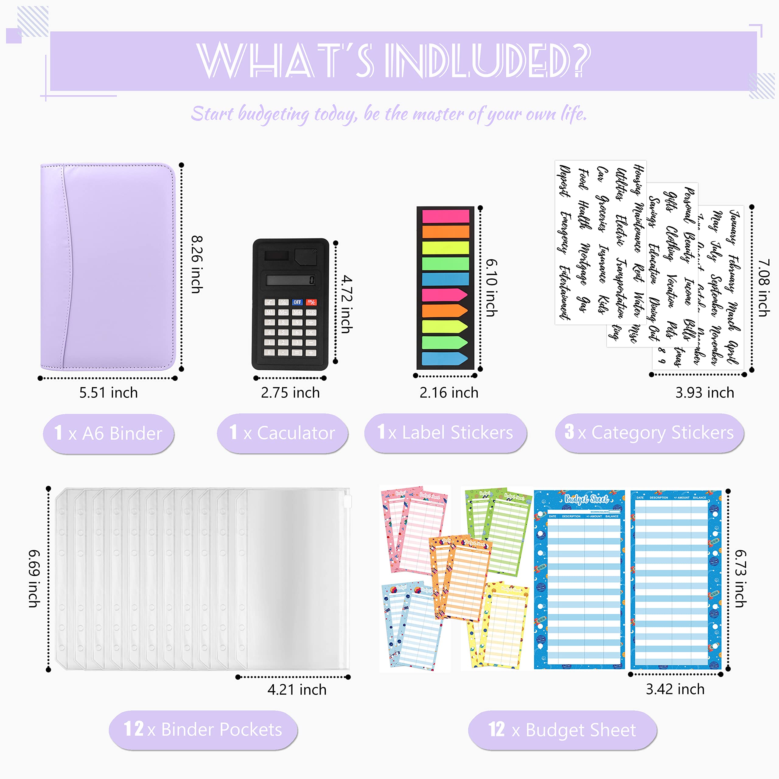 2025 A6 PU Leather Budget Binder with Zipper Envelopes - Cash Envelopes System for Budgeting, Money Organizer & Bill Calculator - Perfect for Cash Saving, Personal Finance & Dave Ramsey Envelope Method (Home/Office/Travel Use)