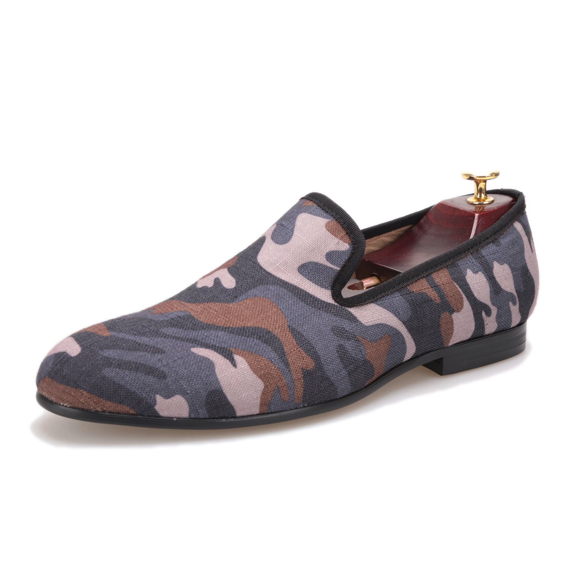 HI&HANN British Style Classic Camouflage Smoking Slippers | Handmade Men's Canvas Loafers | Casual & Prom Flats | Perfect for Home, Office & Formal Events