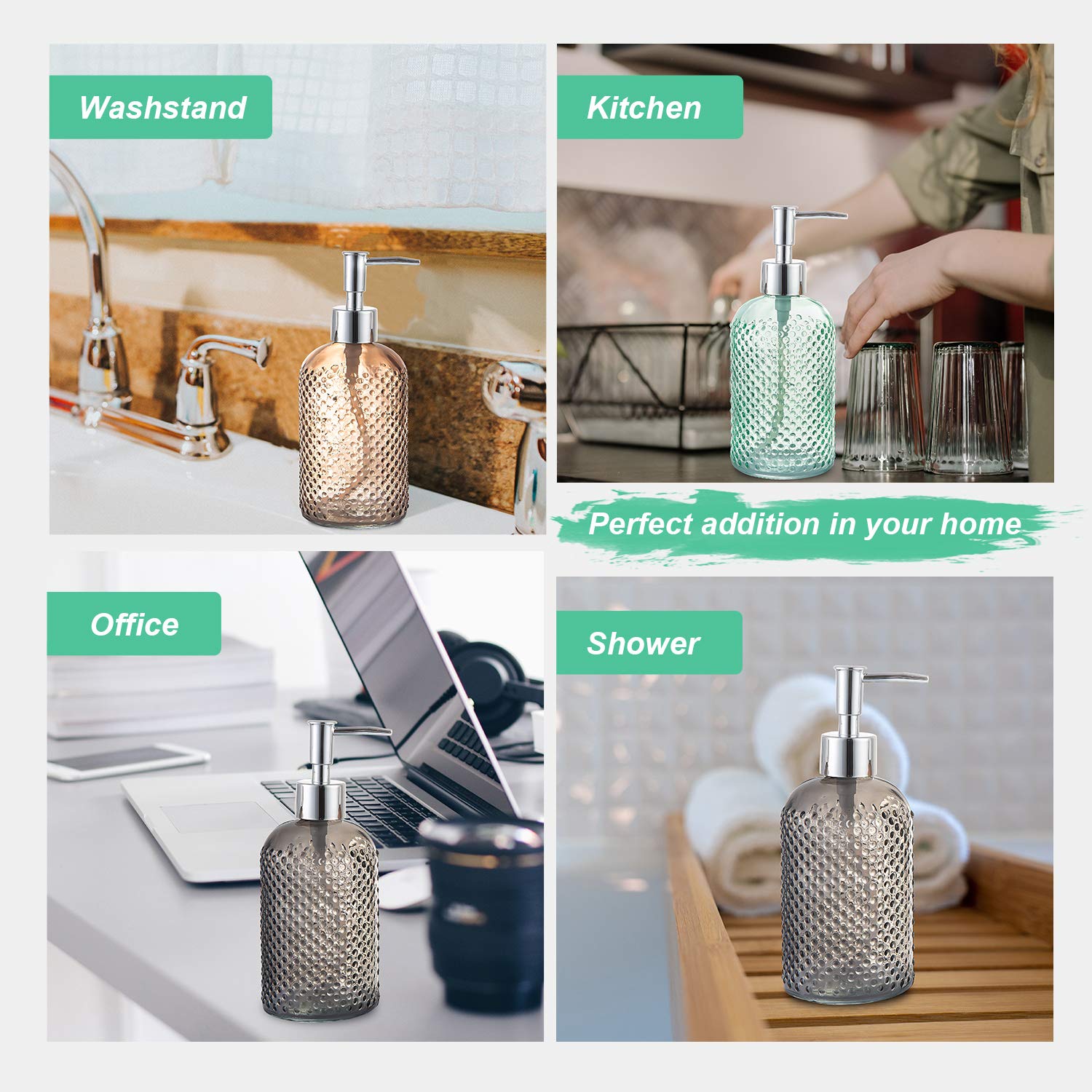 Cutiset 3 Pack 15oz Glass Soap Dispenser Bottles with Pump - Clear Lotion & Liquid Dispenser for Bathroom, Kitchen Sink, Vanity - Perfect for Hand Soap, Shampoo & Dish Detergent Storage
