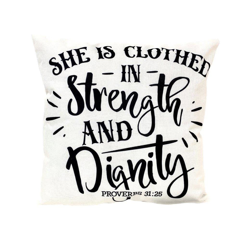 Strength and Dignity Inspirational Pillow Cover - Christian Home Decor, Farmhouse Throw Pillow, Bible Verse Gift for Women - Perfect for Living Room, Bedroom & Spiritual Decor