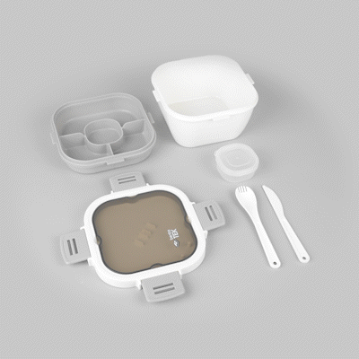Bento Tek 58 oz White & Gray BPA Free Lunch Box - Microwave Safe, Includes Fork & Knife (7.25