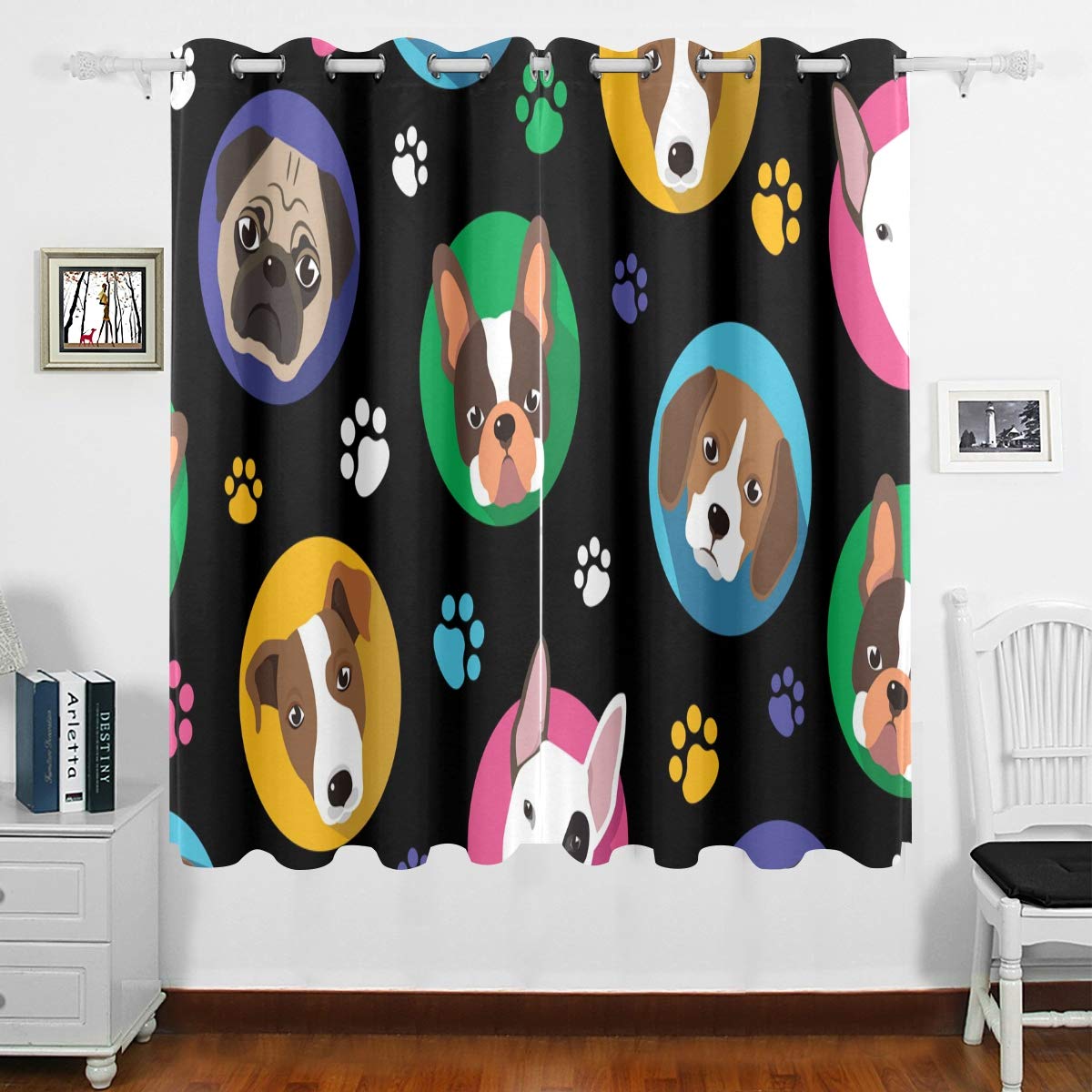 DOMIKING Blackout Curtains for Bedroom - Thermal Insulated Dog Paw Print Window Drapes with Grommet Top, 63x55 Inch, Cute Home Decor for Living Room, Bedroom & Kitchen - Perfect for Light Blocking, Privacy & Temperature Control