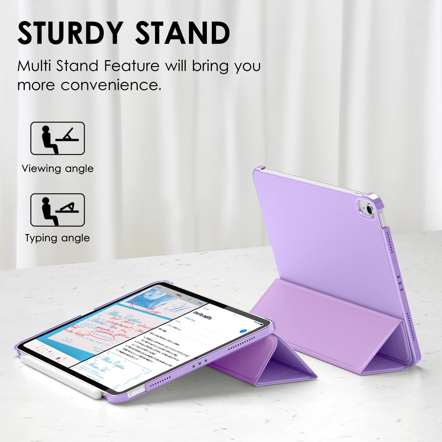 DTTO iPad Air Case for 11-inch M2 & 10.9-inch 5th/4th Gen - Sparkling Hard Back with Sheen Front Cover (2024/2022/2020 Models) - Supports 2nd Gen Apple Pencil Charging - Purple - Perfect for Work, School & Travel Protection