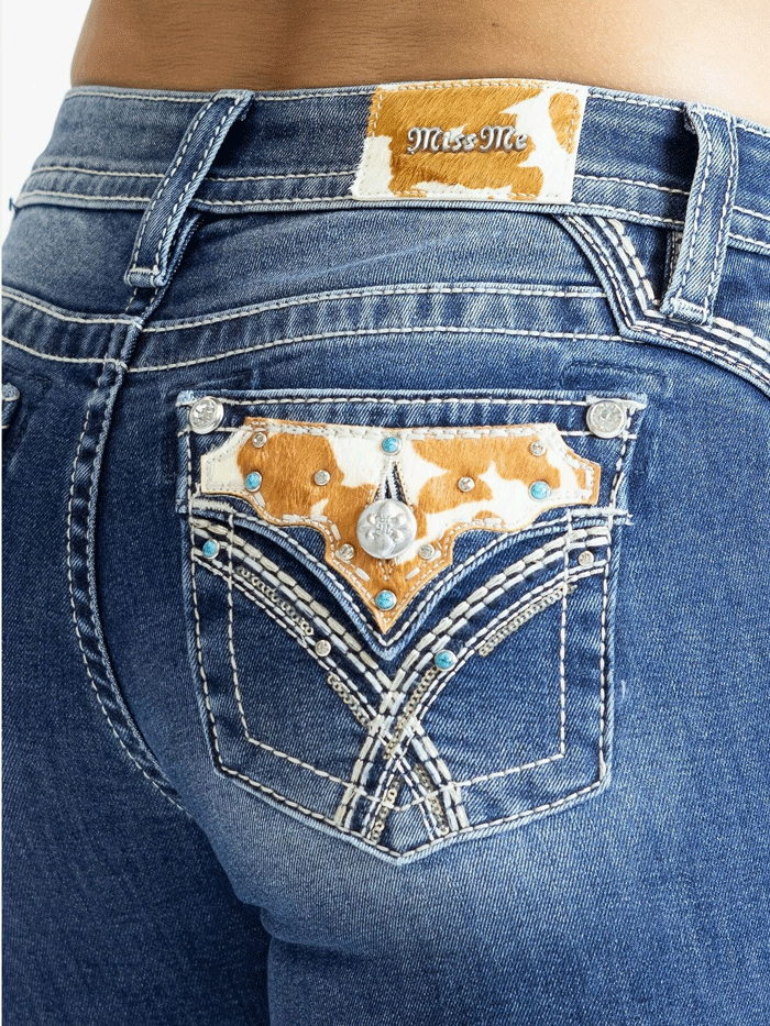 Miss Me M3444B117 Women's Mid Rise Bootcut Jeans in Medium Blue - Perfect for Casual Wear, Work & Everyday Comfort