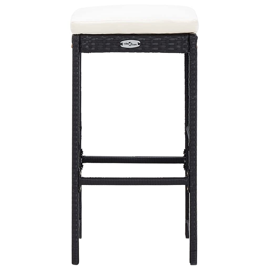 5-Piece Outdoor Bar Set - Black Poly Rattan & Glass Table with Cushions - Patio, Garden, Poolside Furniture for Backyard, Courtyard & Outdoor Entertaining