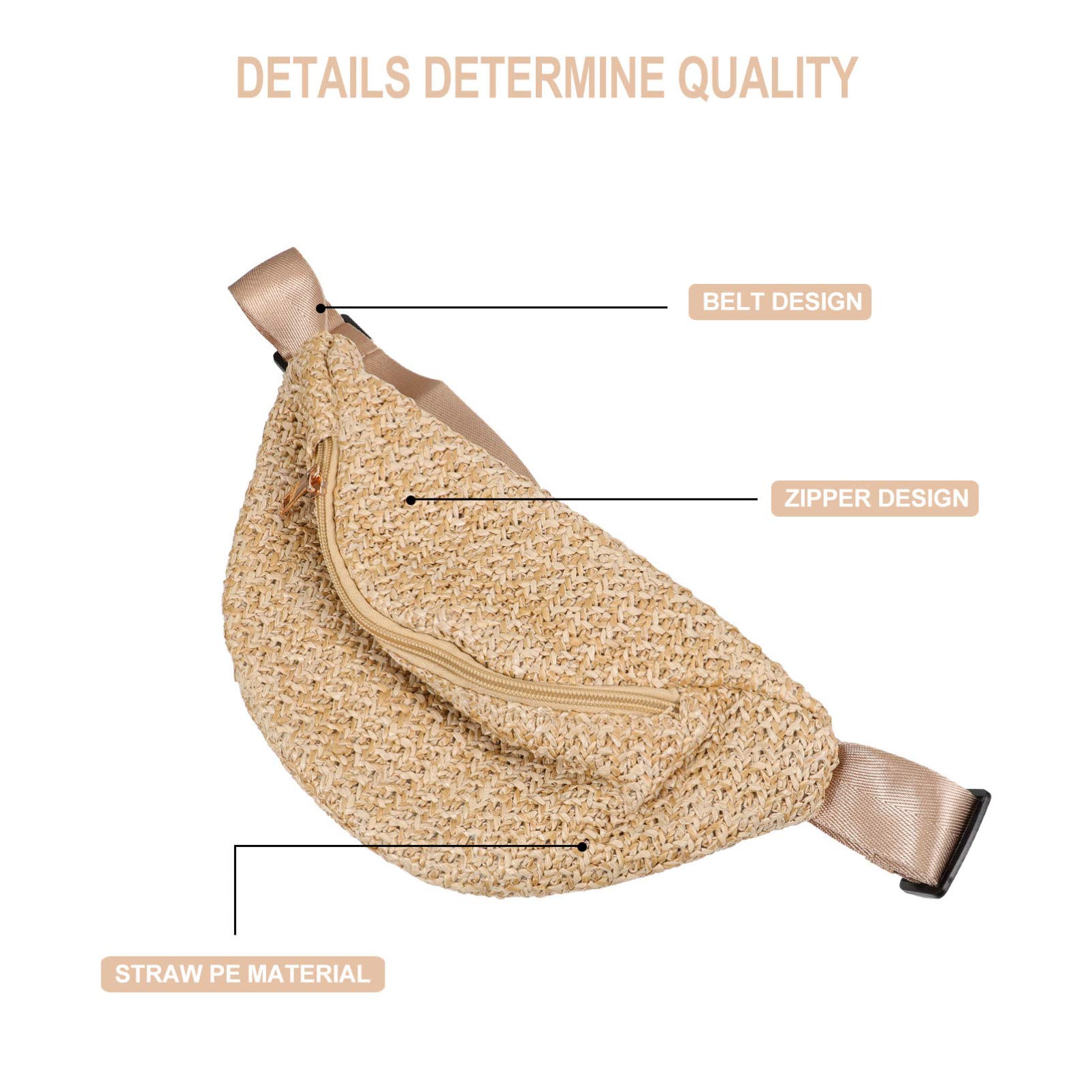 **Abaodam Straw Woven Crossbody Bag - Handmade Waist Pack for Women, Summer Beach Bag, Fashionable Chest Pouch for Shopping, Travel & Outdoor Activities**