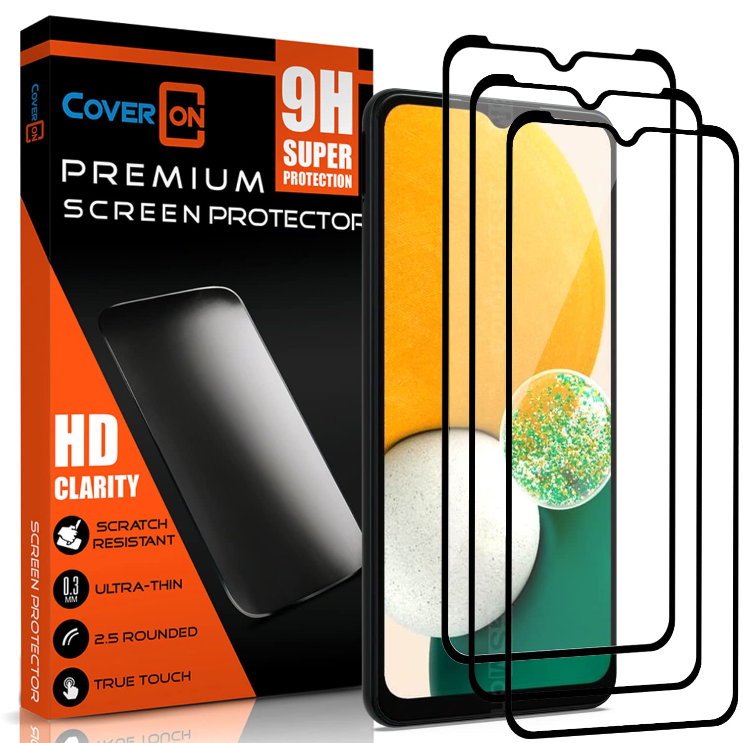 CoverON [3 Pack] Tempered Glass Screen Protector for Samsung Galaxy A13 5G - Anti-Scratch, Edge-to-Edge Black Rim Coverage - Perfect for Everyday Protection & Gaming