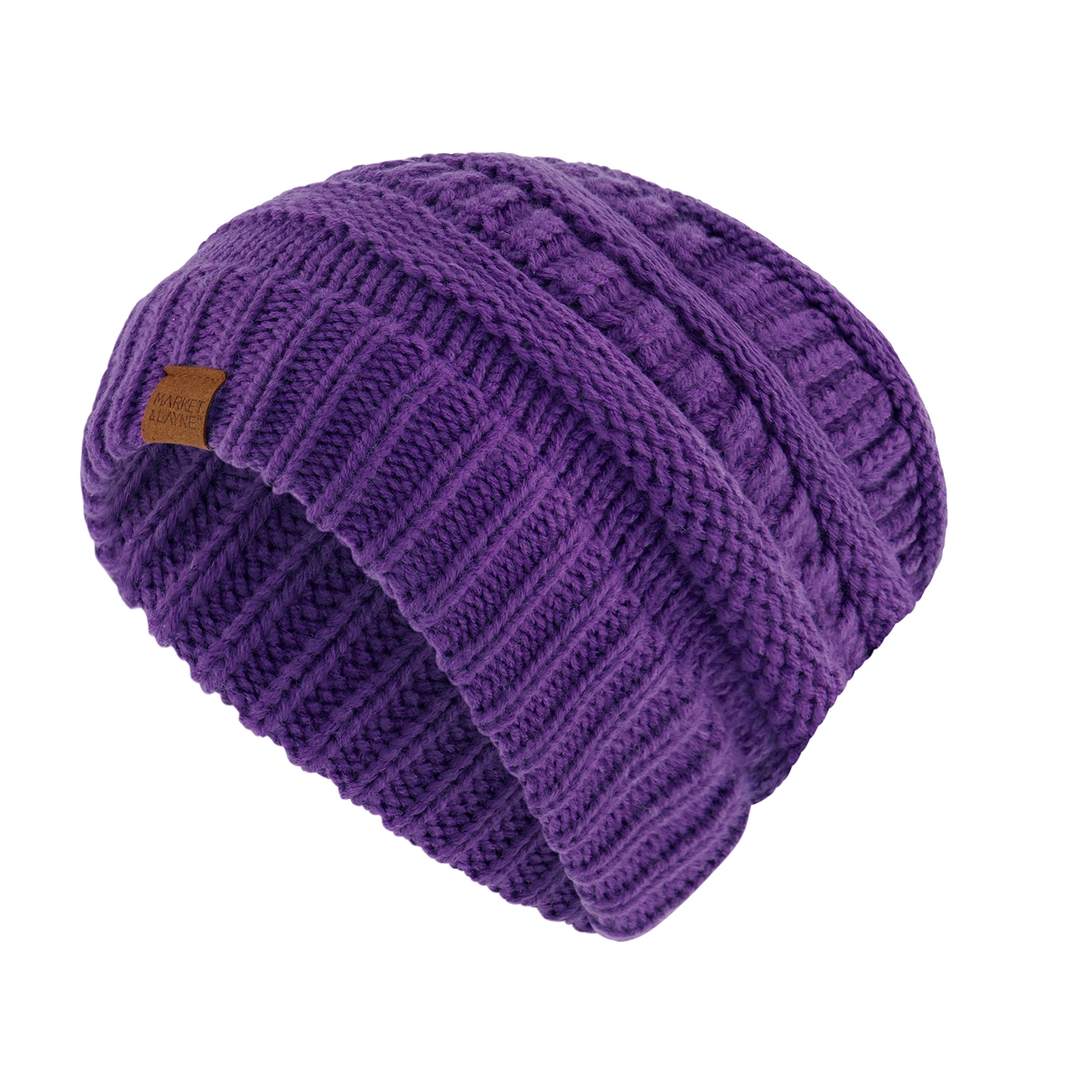 Market & Layne Women's Chunky Knit Winter Beanie - Warm Thick Cable Knit Hat for Cold Weather - Perfect for Skiing, Snowboarding & Outdoor Activities