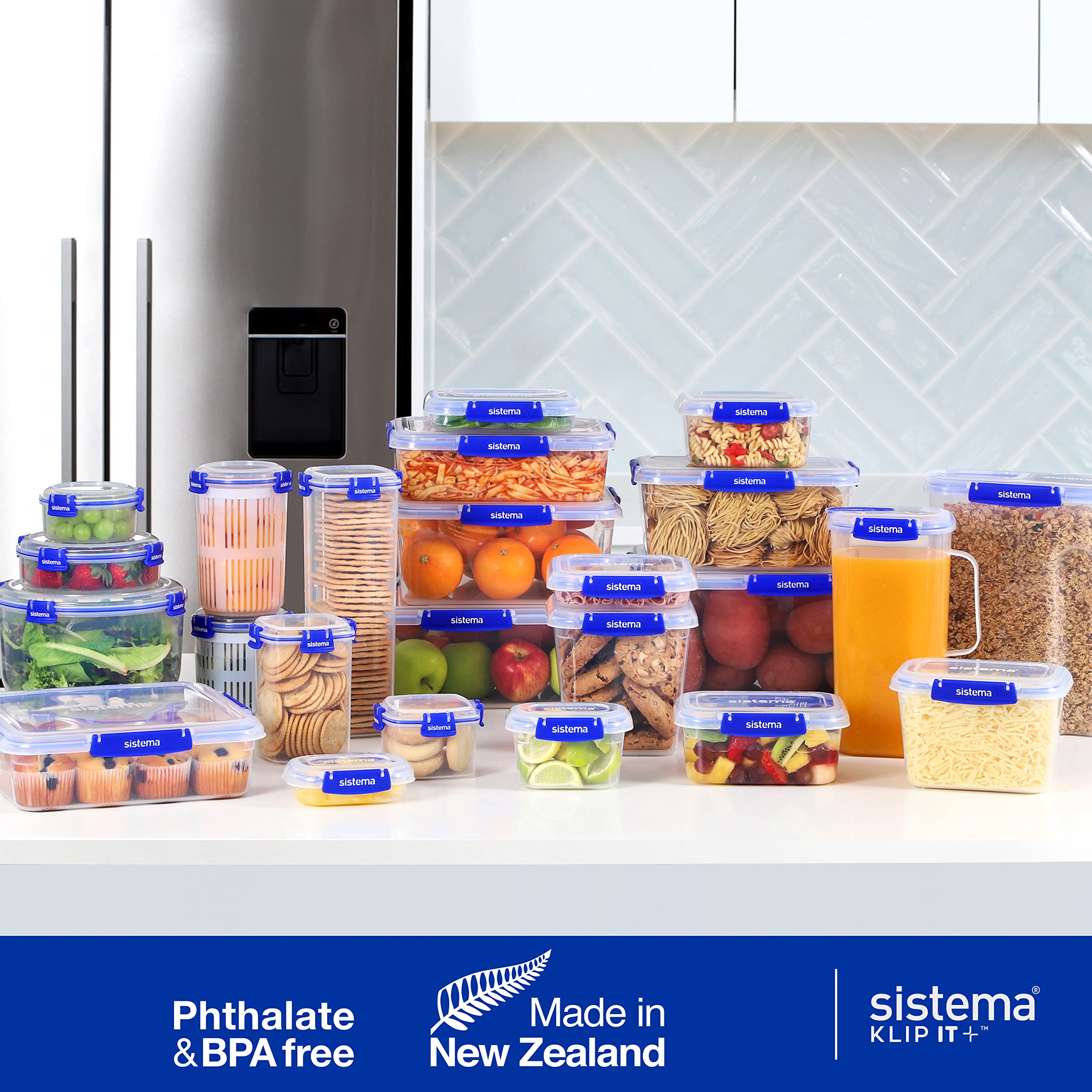 Sistema KLIP IT PLUS 3.35L Food Storage Containers Set of 3 | Leak-Proof, Stackable & Airtight Plastic Containers with Lids | BPA-Free Freezer & Fridge Safe | Blue Clips | Perfect for Meal Prep, Leftovers & Organizing Pantry Items