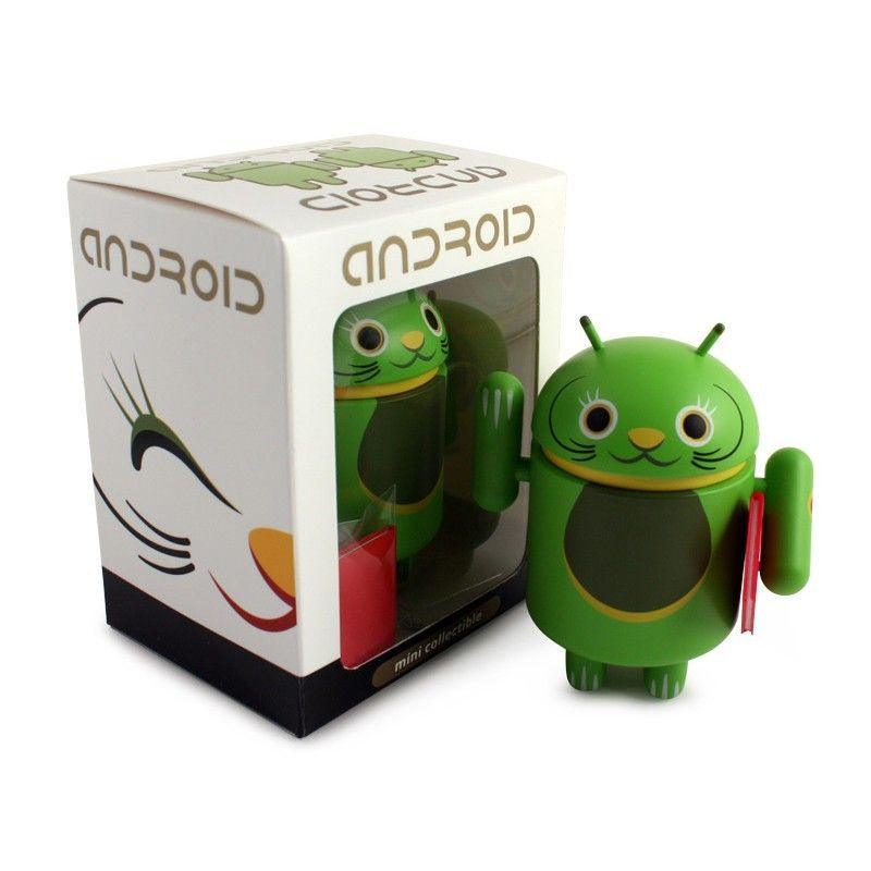 Mini Collectible Lucky Cat Figurine - Green Lucky Cat with Notebook for Android Users | Perfect for Office Desk Decor, Gift Giving, and Good Luck Charm
