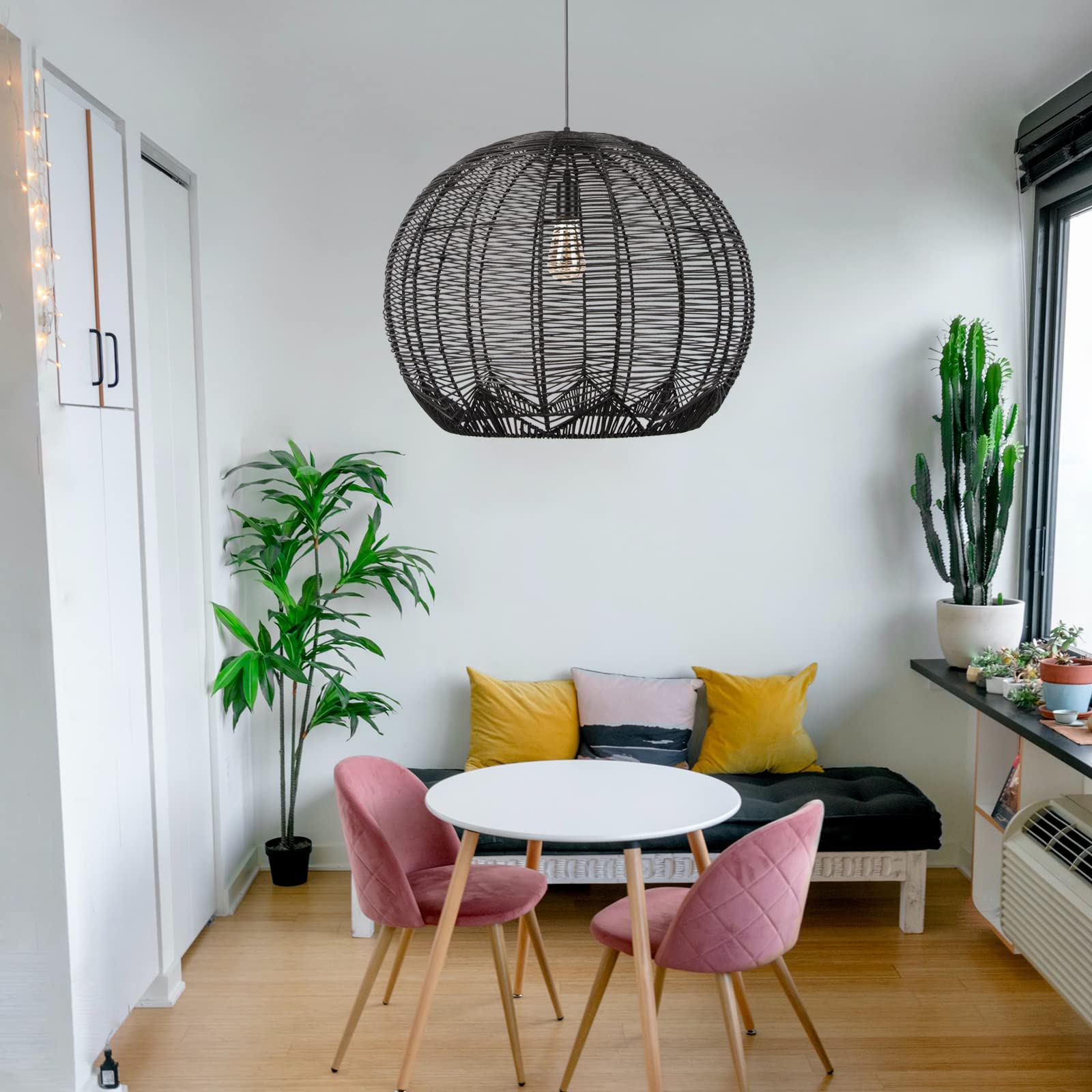 WalmHomie Woven Pendant Light - Black Farmhouse Ceiling Light Fixture with 1-Light Hanging Design for Living Room, Kitchen, Dining Room & Bedroom