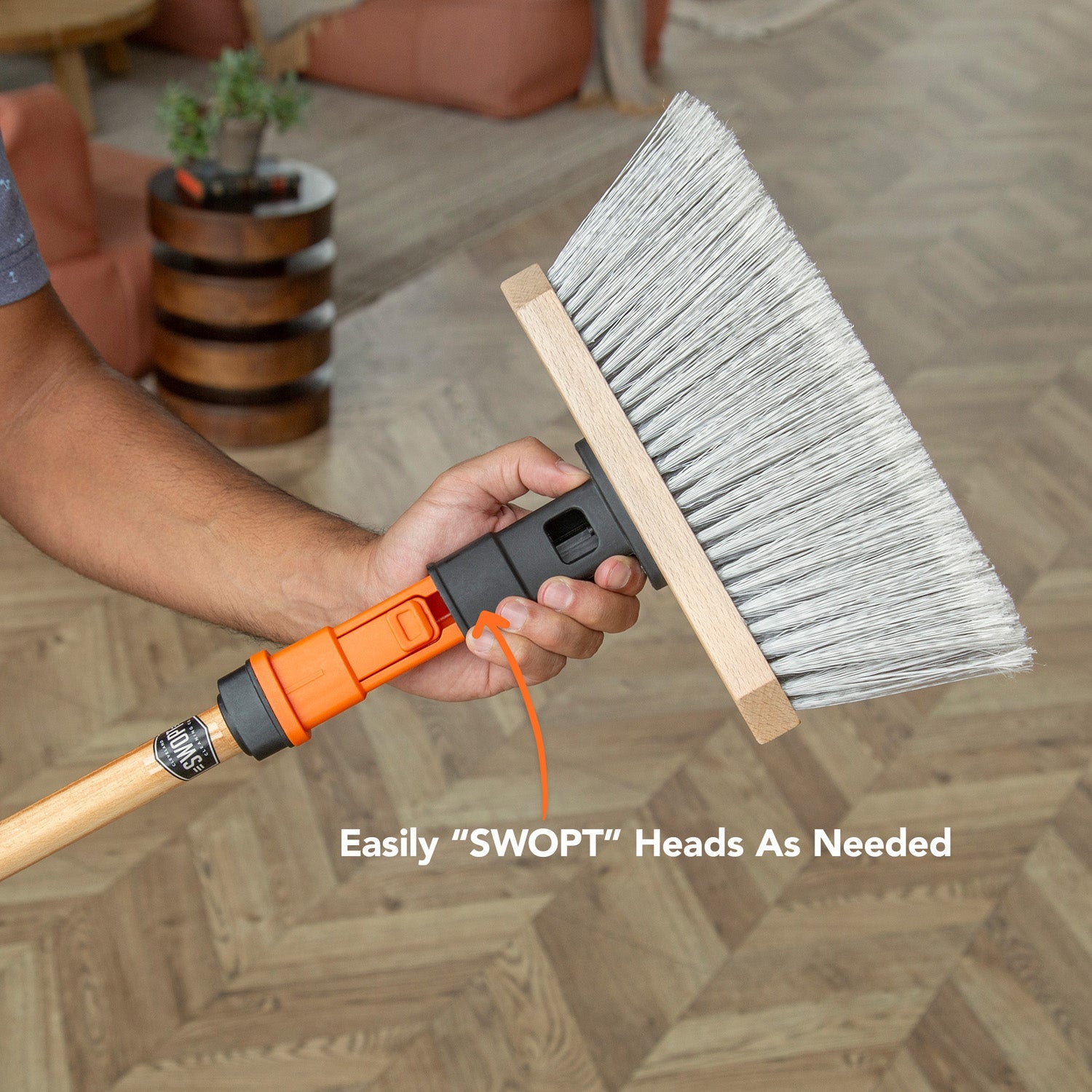 11-Inch Smooth Surface Straight Broom Head with 48-Inch Wooden Handle Combo - Ideal for Indoor & Outdoor Cleaning, Hardwood Floors, Garages & Patios
