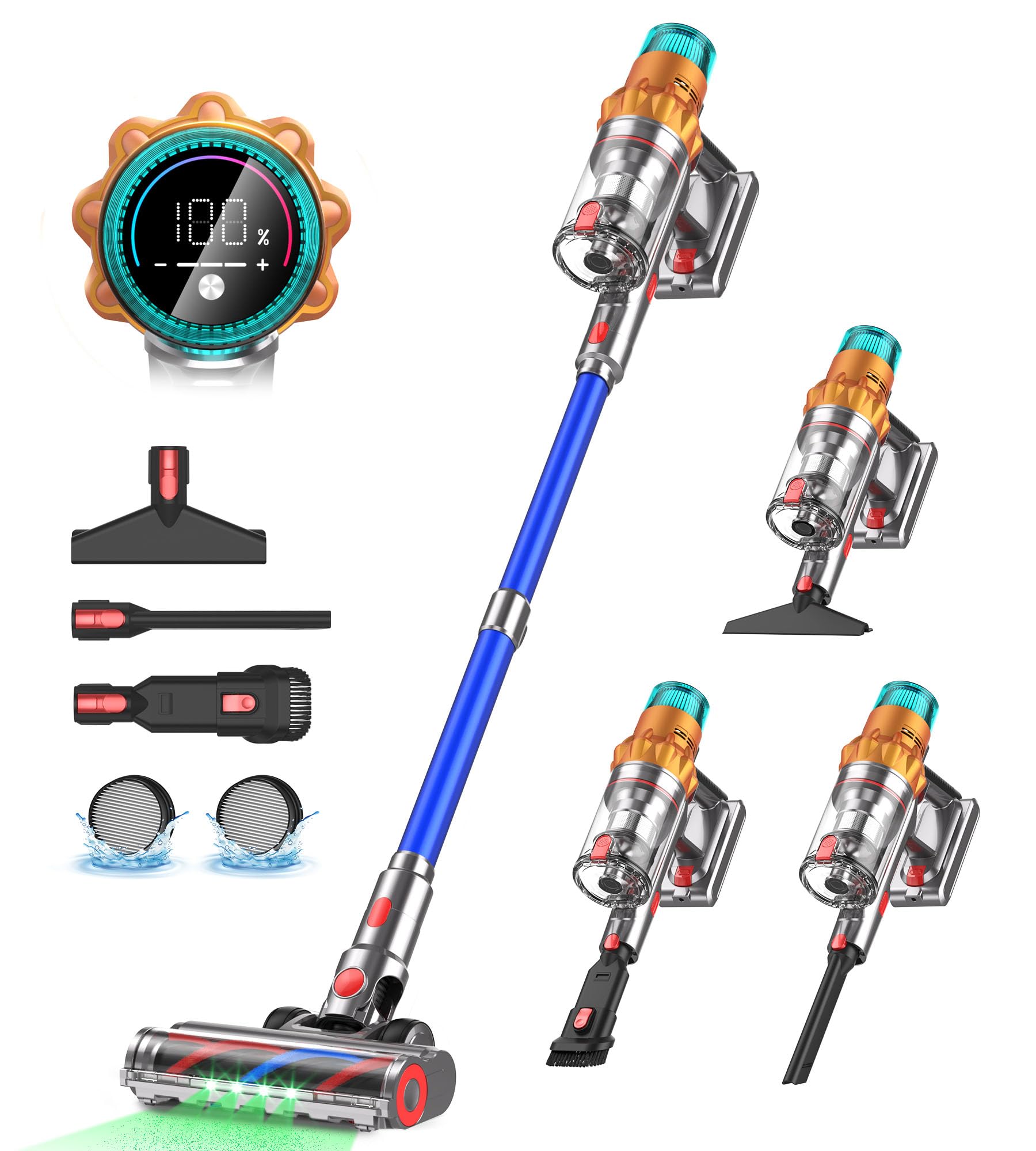 8-in-1 Cordless Stick Vacuum Cleaner with 600W/48Kpa Powerful Suction - 65Min Runtime, Lightweight & Anti-Tangle - Ideal for Hard Floors, Carpets, Pet Hair & Car Cleaning - Self-Standing Rechargeable Home Vacuum for Easy Storage