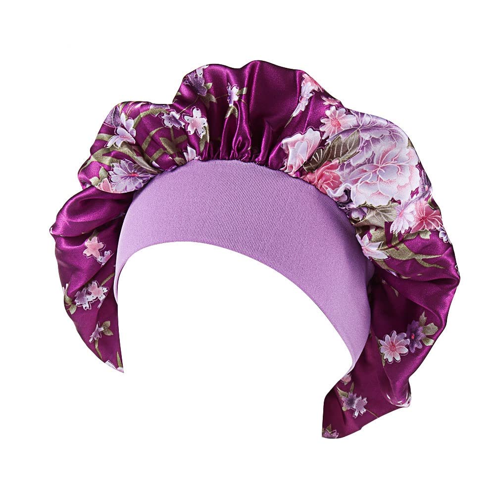 Soft Satin Bonnet for Women - Hair Care Head Wrap for Curly & Springy Hair - Elastic Wide Band Nightcap - Perfect for Sleeping & Protecting Natural Hair (Color: D, Size: One Size) - Great for Nighttime Hair Protection & Travel