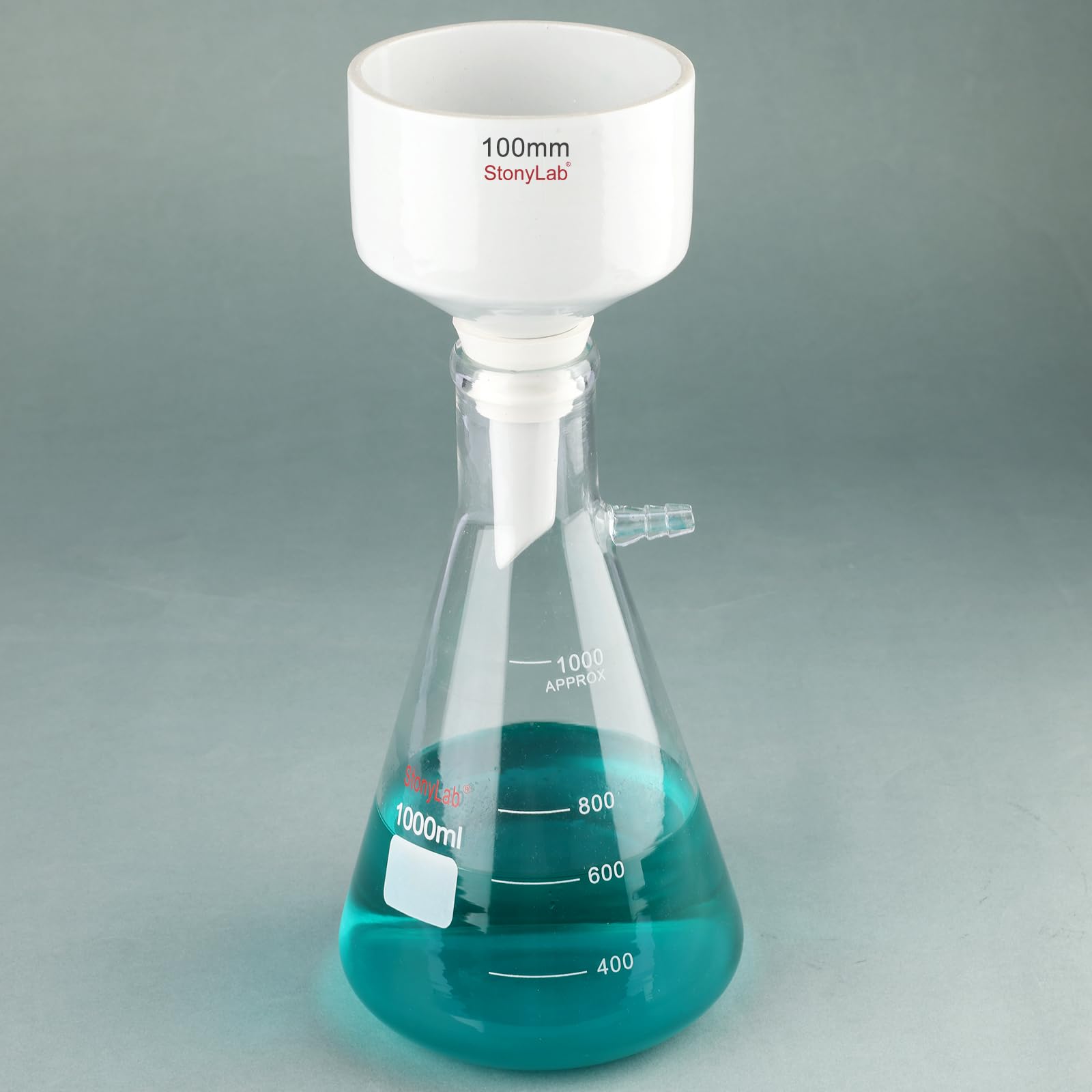 Stonylab Porcelain Buchner Funnel & 1L Heavy Duty Glass Filter Flask Set - 100mm Lab Filtration Kit with Adapter Cones for Chemistry Experiments, Vacuum Filtration & Scientific Separation
