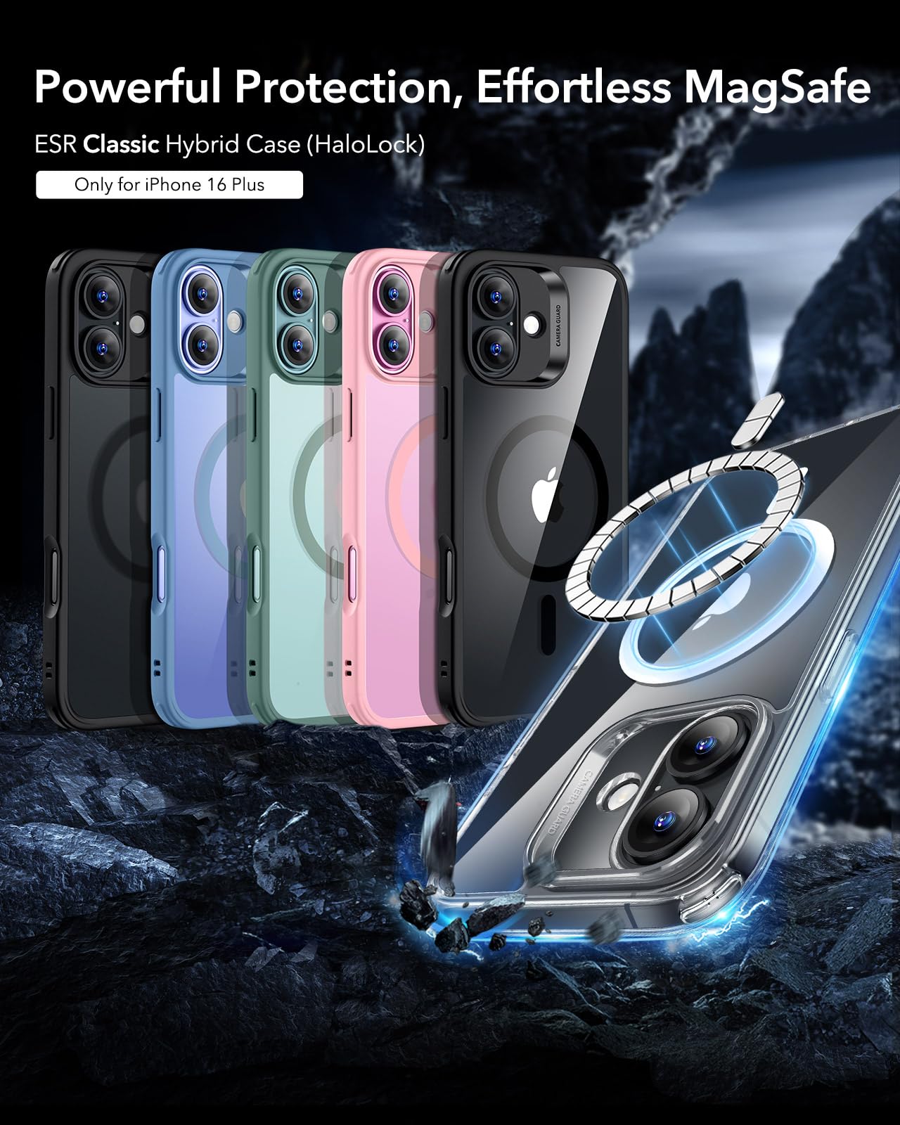 ESR for iPhone 16 Plus Case with MagSafe - Military Grade Shockproof Protection | Magnetic Phone Cover for iPhone 16 Plus | Classic Hybrid HaloLock Clear Black Case | Perfect for Outdoor Activities & Daily Use