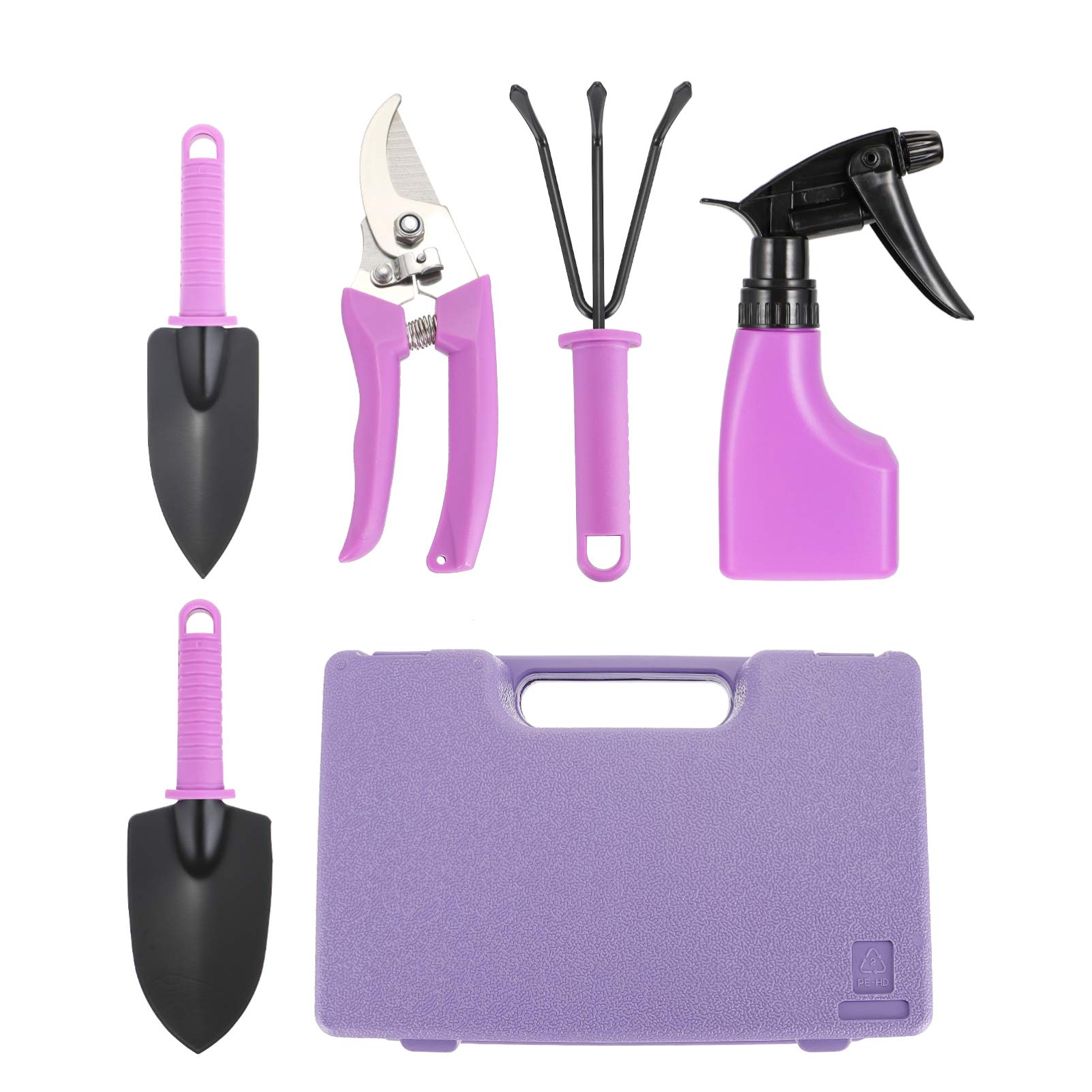 Premium 5-Piece Garden Tools Set - Hand Pruning Shears, Spray Bottle, Shovel, Rake with Storage Case - Ideal Gardening Gifts for Women & Men - Perfect for Home Gardening, Landscaping & Outdoor Planting