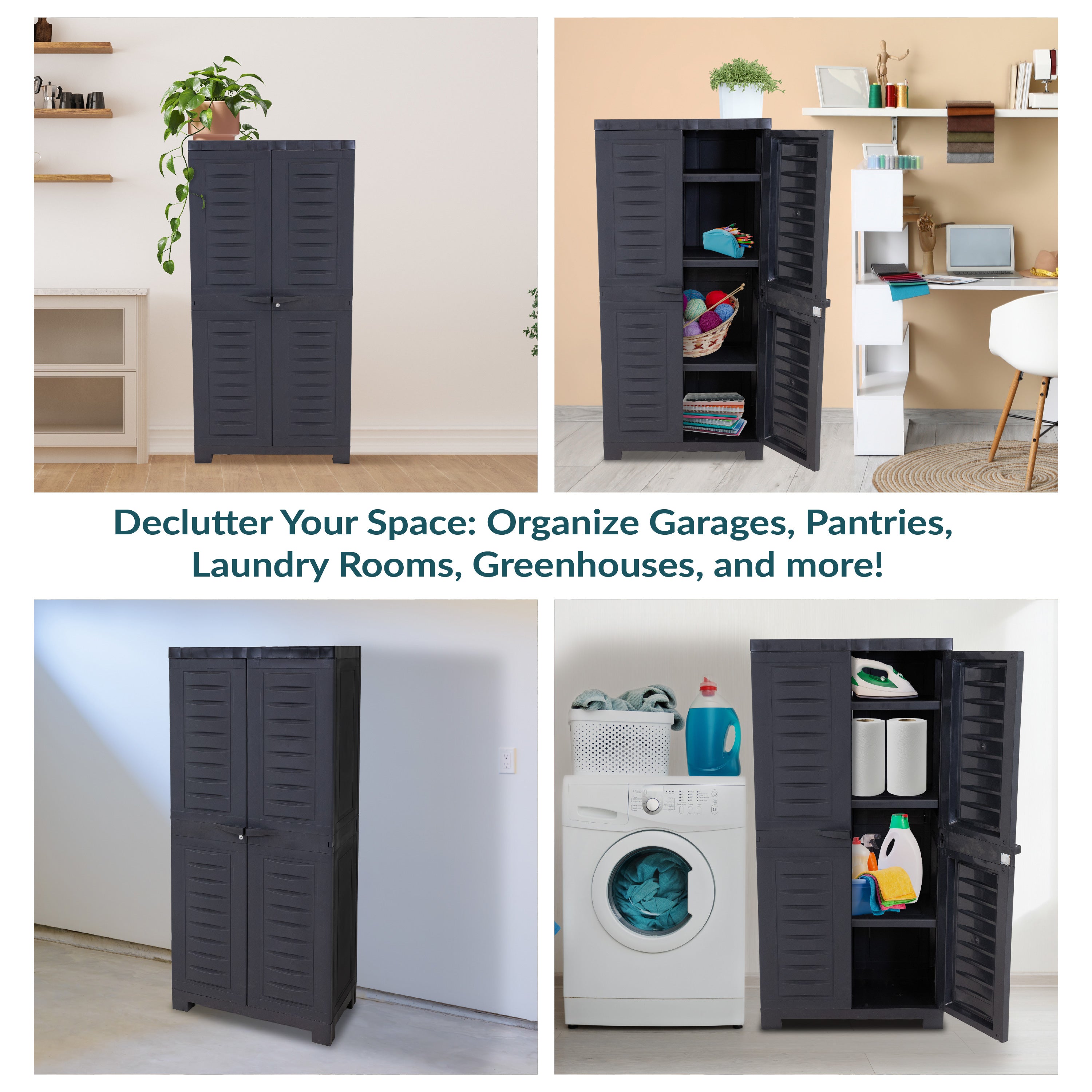Lockable Plastic Storage Cabinet with 3 Adjustable Shelves - Heavy Duty Outdoor & Indoor Organizer for Garage, Shed, Patio, or Home Organization