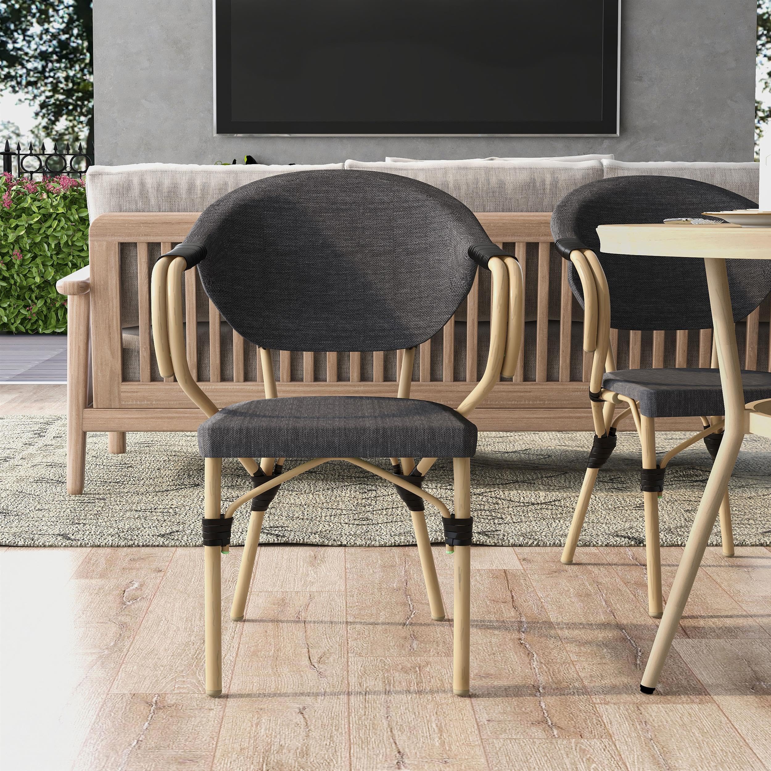 Furniture of America Borda Dark Gray Aluminum Patio Arm Chairs (Set of 2) - Outdoor Dining, Poolside Lounge, Garden Relaxation
