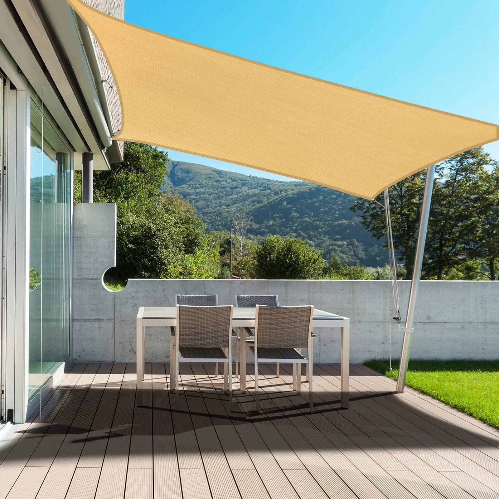 PureFit 8x10 ft Rectangle Sun Shade Sail - UV Block Outdoor Canopy for Patio, Backyard, Deck & Lawn | Sand Color | Perfect for Sun Protection, Picnics & Outdoor Gatherings
