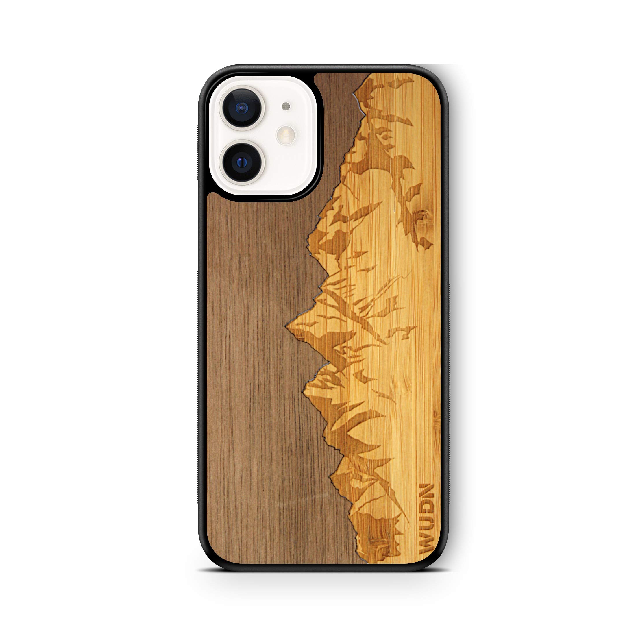 Slim Wooden Phone Case for iPhone 12/12 Pro - Natural Walnut Sky & Sawtooth Mountains Design | Eco-Friendly Protective Cover | Perfect for Outdoor Adventures & Daily Use