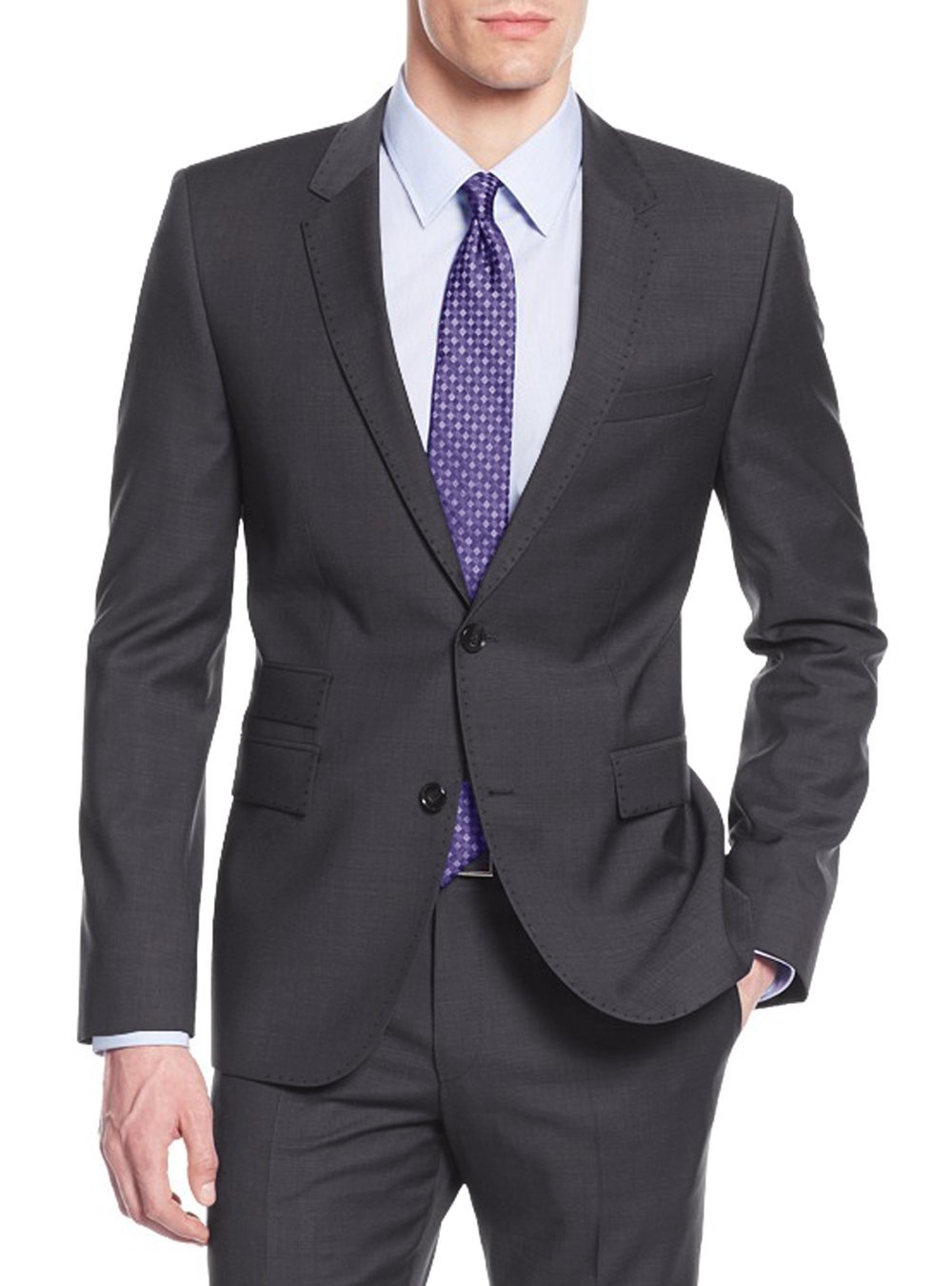 Nicoletti Men's Two Button 2-Piece Modern Fit Suit with Working Buttonholes Jacket - Perfect for Business Meetings, Weddings & Formal Events