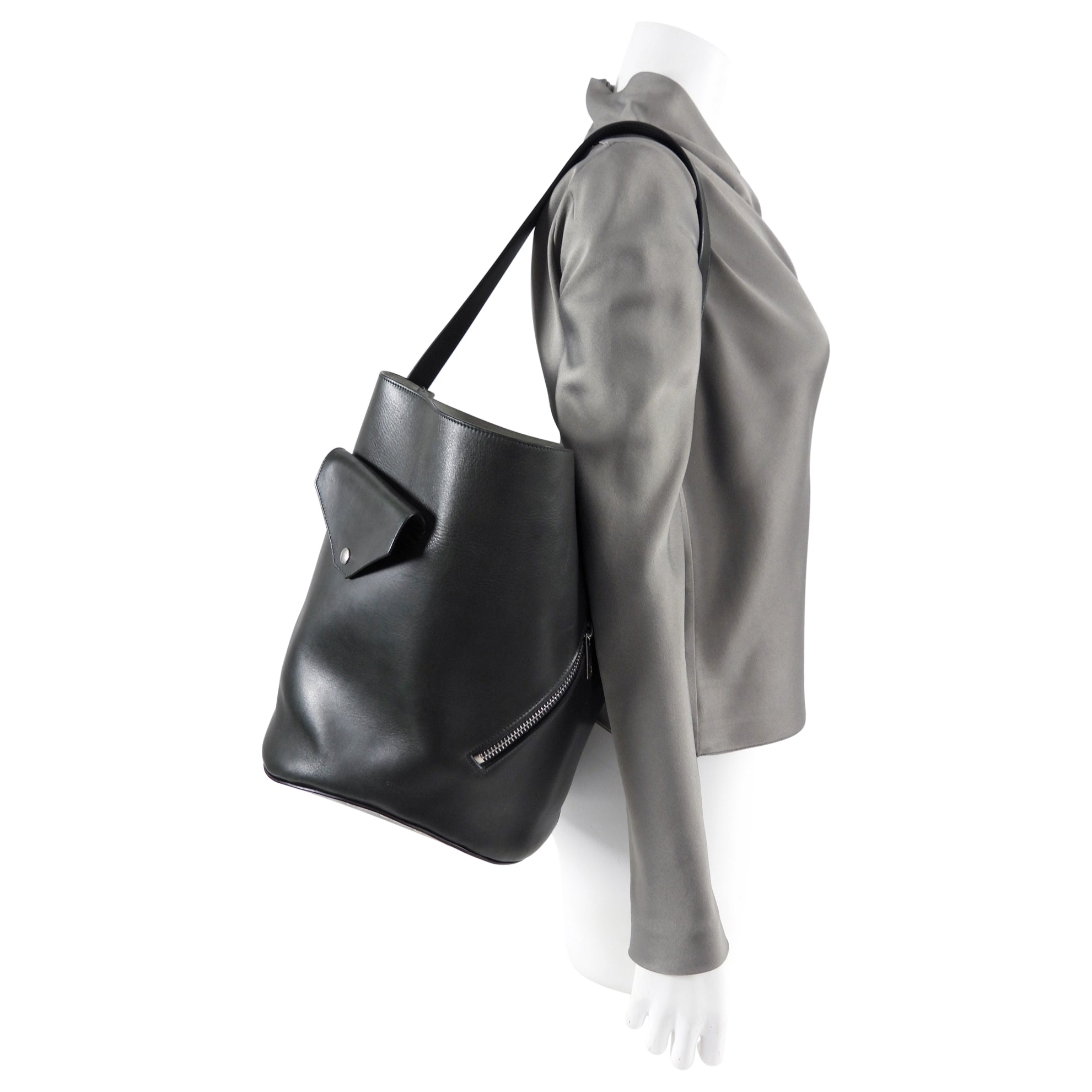 Celine Dark Forest Green Leather Biker Bucket Bag for Women - Stylish Crossbody Handbag for Travel, Work & Everyday Use