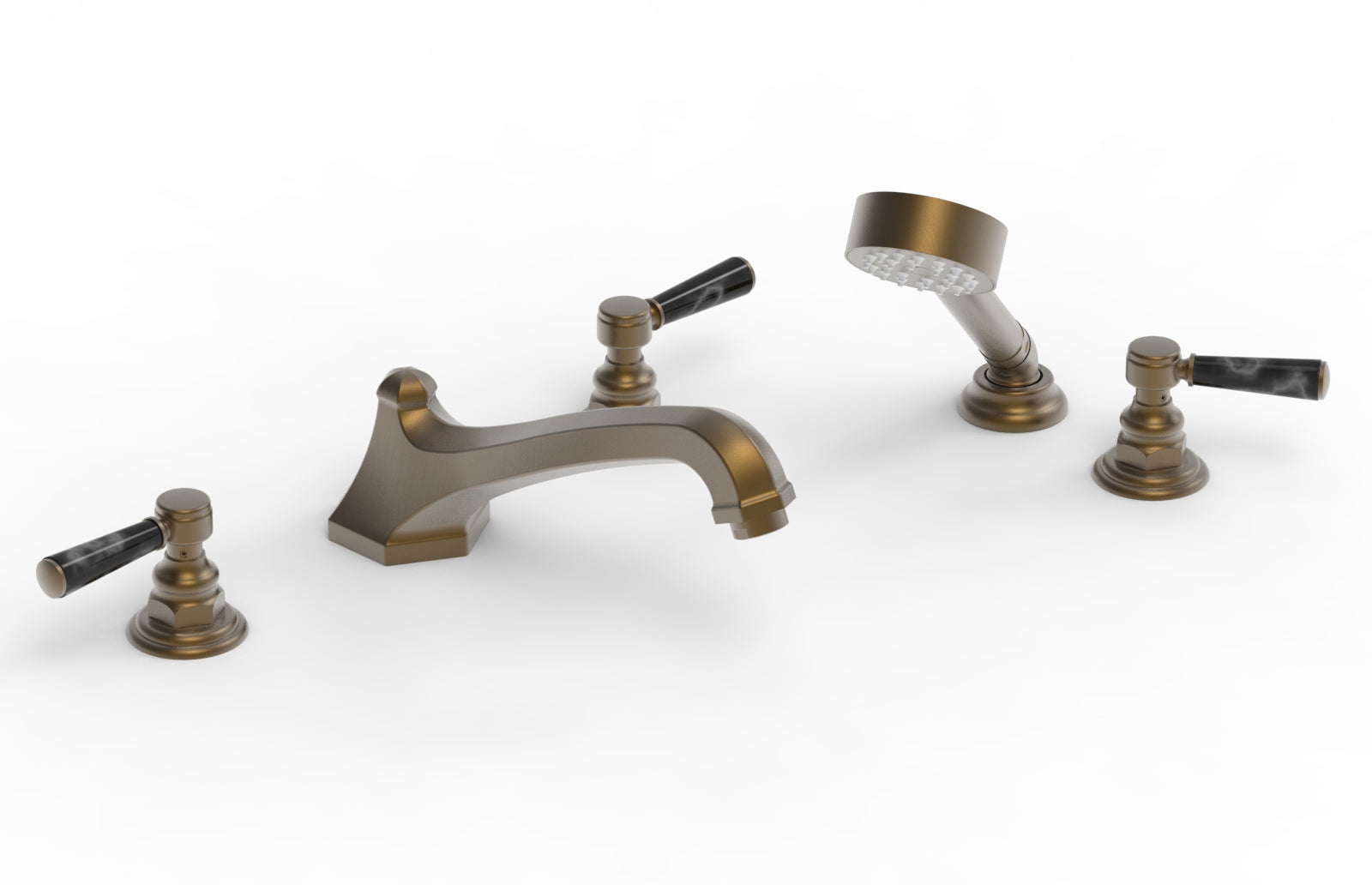 HEX TRADITIONAL Deck Mount Bathtub Set with Hand Shower - Black Marble Lever Handles 500 50 - Perfect for Modern Bathroom Renovations & Spa-Like Relaxation