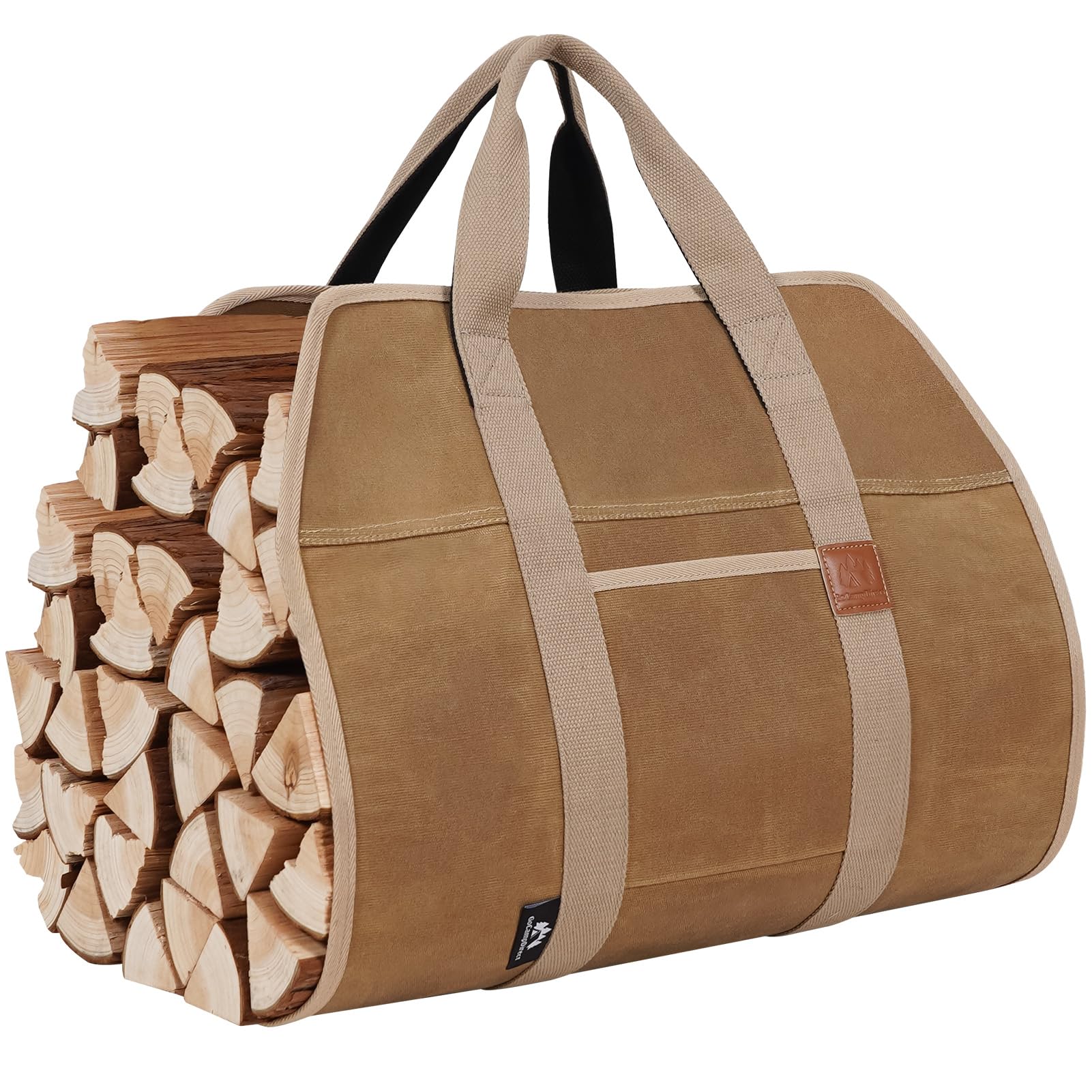 Heavy Duty Firewood Carrier with Handles - 39×18 Inch Waxed Canvas Log Tote Bag | Waterproof Firewood Holder for Camping, Fireplace & Indoor Use | Durable Wood Carrying Bag for Outdoor Adventures (Khaki) - Perfect for Camping Trips, Backyard Bonfires and Cozy Fireplace Nights