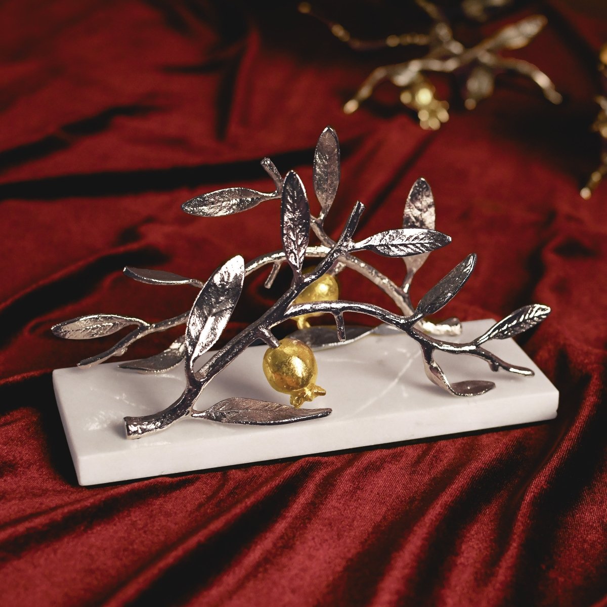 Elegant Pomegranate Silver & Gold Vertical Napkin Holder - Perfect for Wedding, Party, and Holiday Table Decor