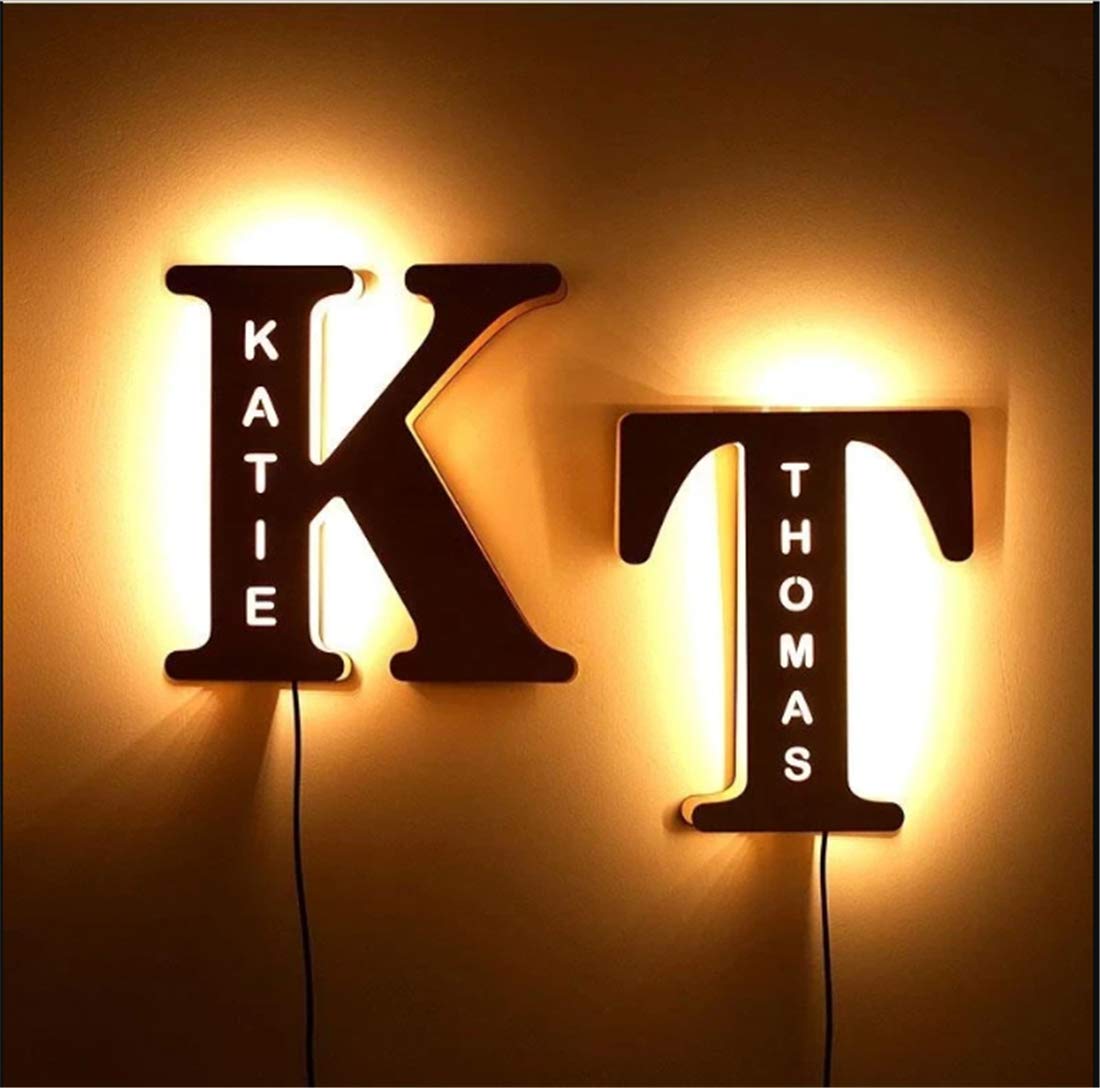 Custom Engraved Wooden LED Letter Wall Light - 26 English Alphabet Name Sign, Battery Powered Night Lamp for Wedding, Party, Nursery & Room Decor - Perfect for Romantic Ambiance & Personalized Gifts