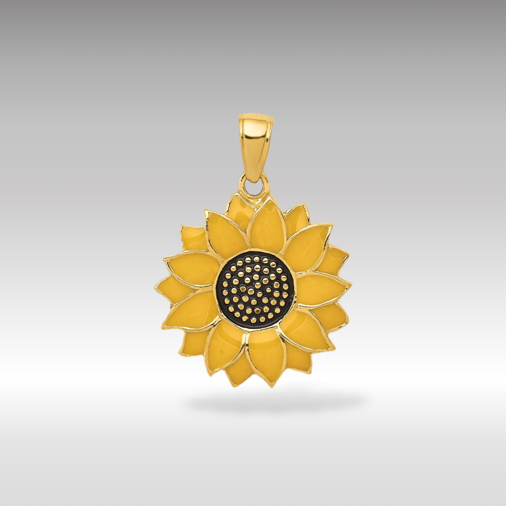 Gold Enameled Sunflower Charm Necklace K1965 - Elegant Floral Jewelry for Women, Perfect for Weddings, Anniversaries & Everyday Wear