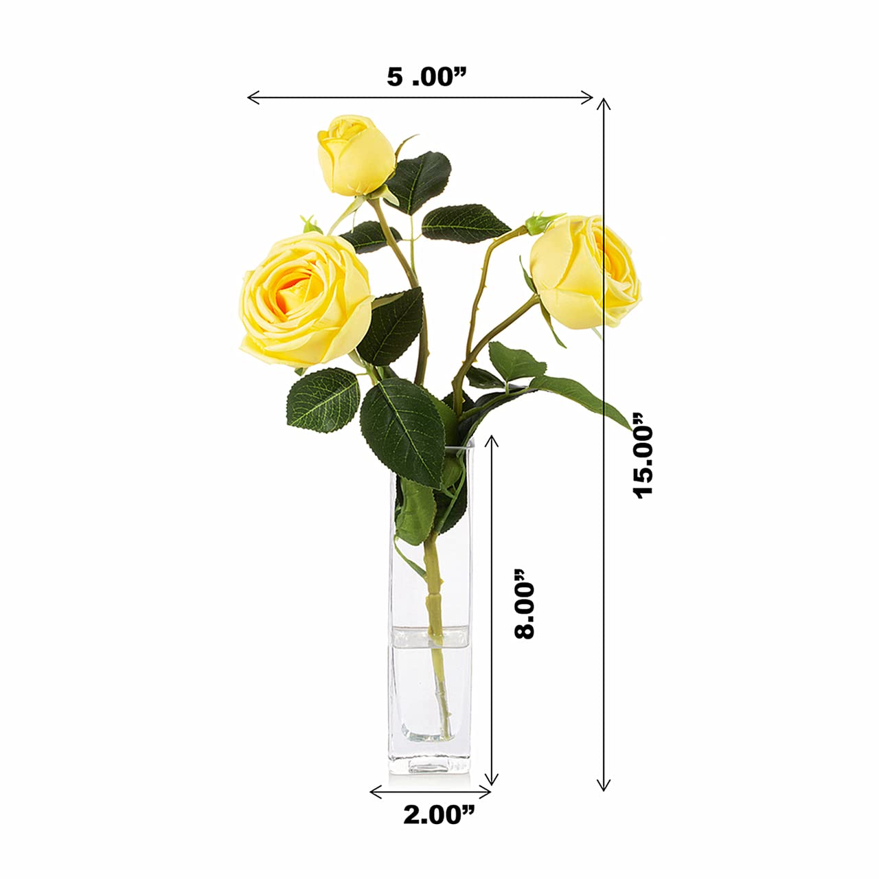 ENOVA FLORAL Artificial Silk Rose Flowers Arrangement in Vase - Realistic Fake Roses with Faux Water for Home Decor, Wedding Centerpieces, Dining Table Decorations (Yellow)