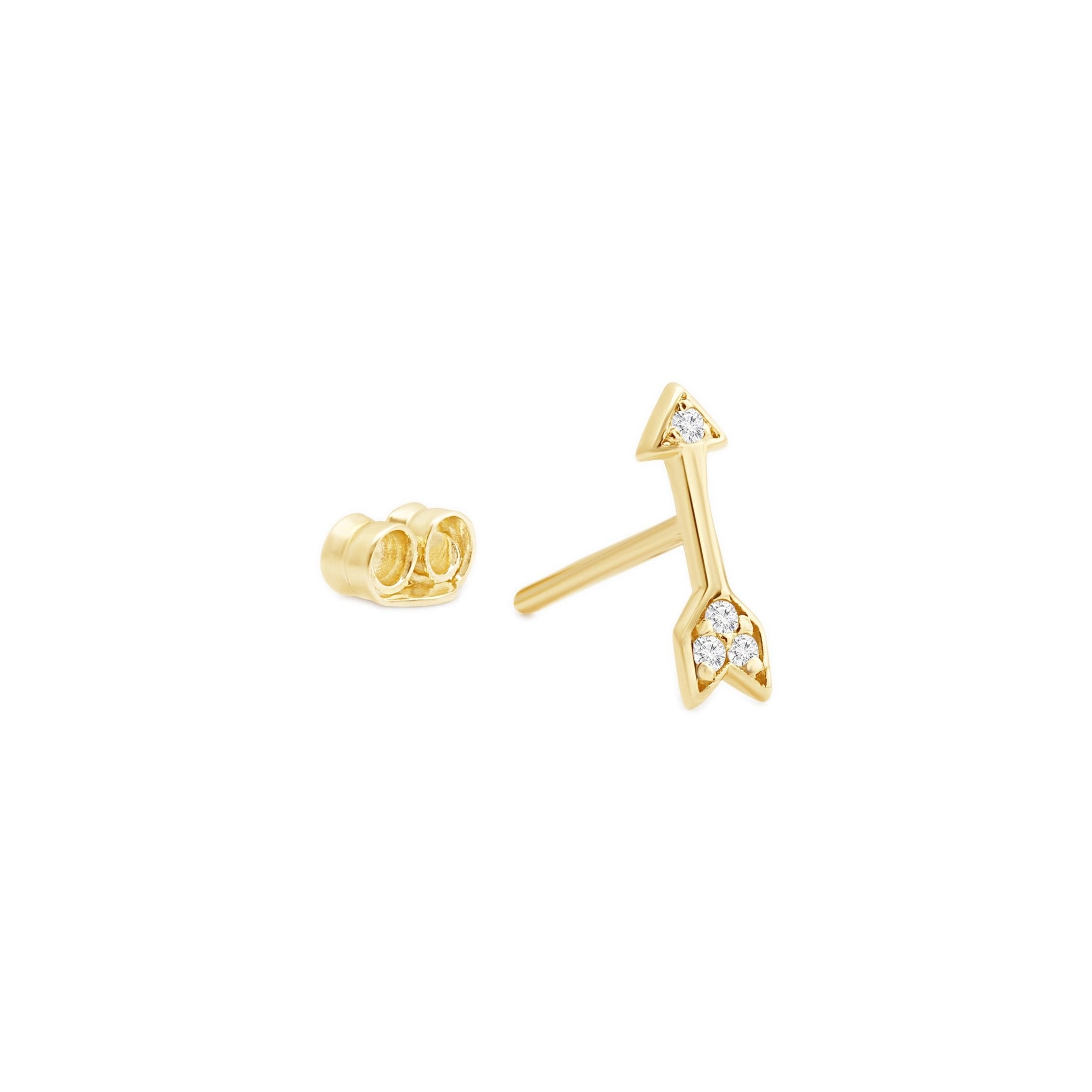 14K Yellow Gold Diamond Pave Cupid's Arrow Stud Earrings - Screw Back for Secure Fit - Perfect for Valentine's Day Gifts, Anniversary Presents & Romantic Occasions