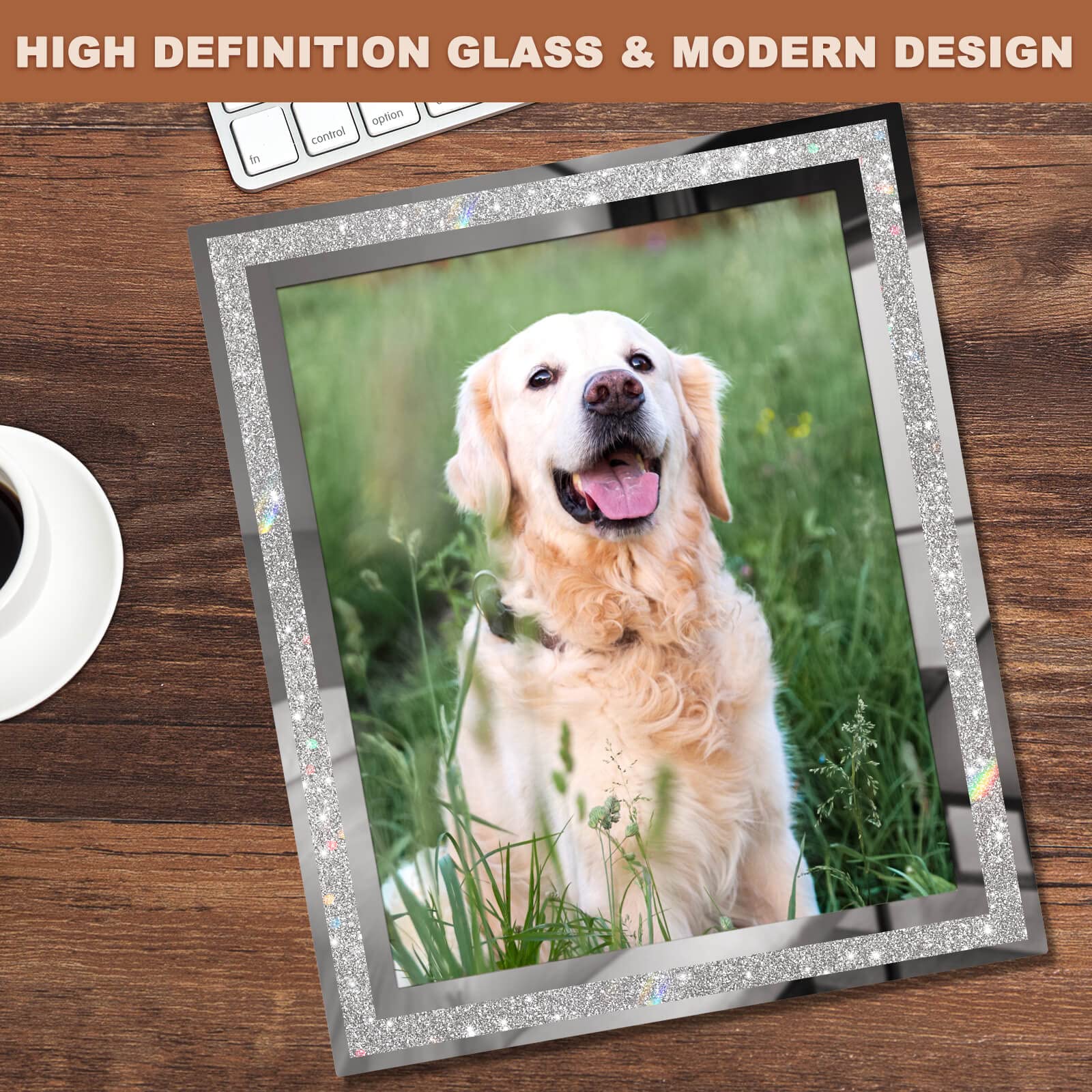 IZIDDO 8x10 Glitter Photo Frames Set of 2 - Silver Glass Tabletop Display for Graduation Gifts & Home Decor