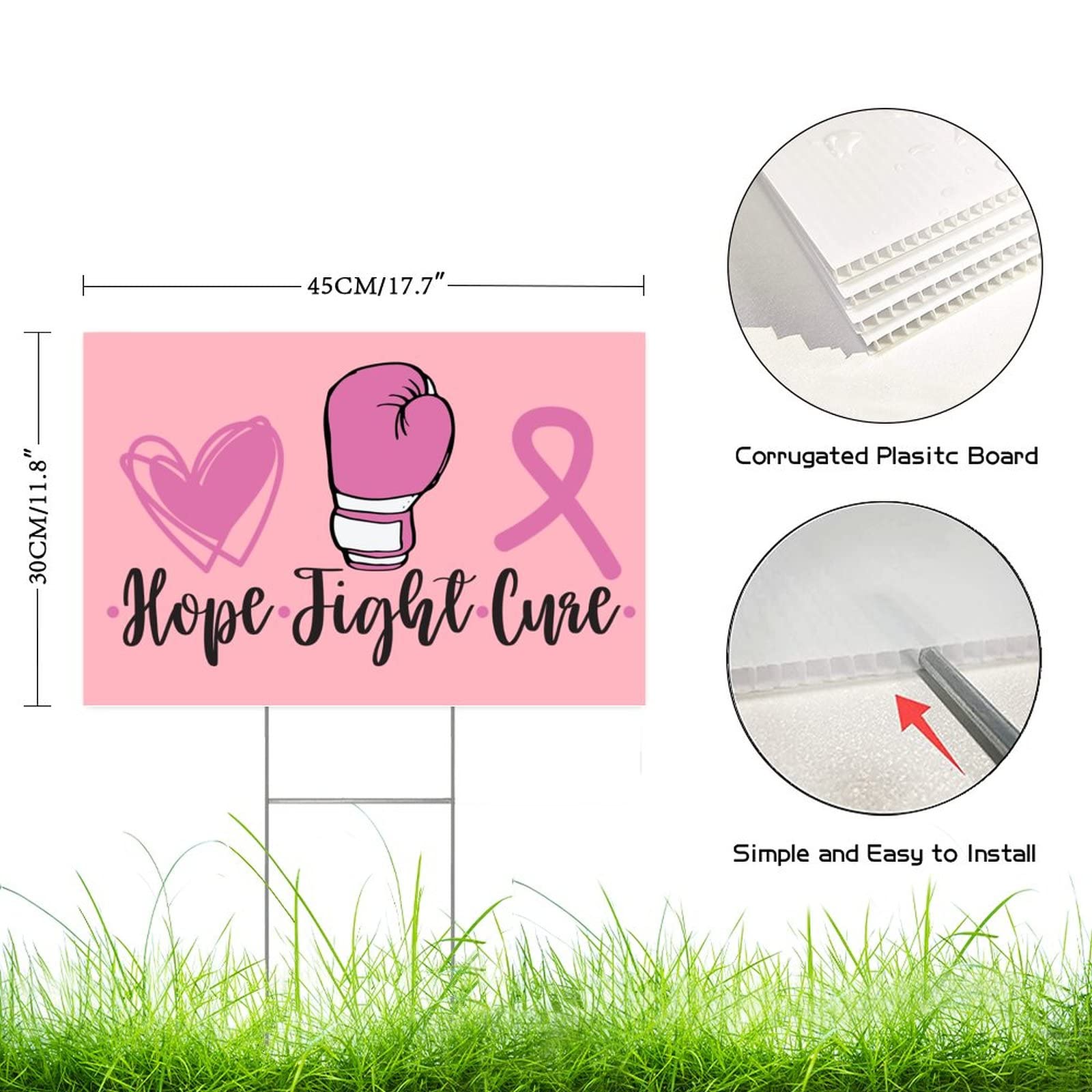 Double Sided Breast Cancer Awareness Yard Sign - 12x18 Inch Pink Ribbon Warrior Garden Decor with Stakes | Fight & Cure Breast Cancer | Perfect for Front Yard, Garden Parties & Awareness Events