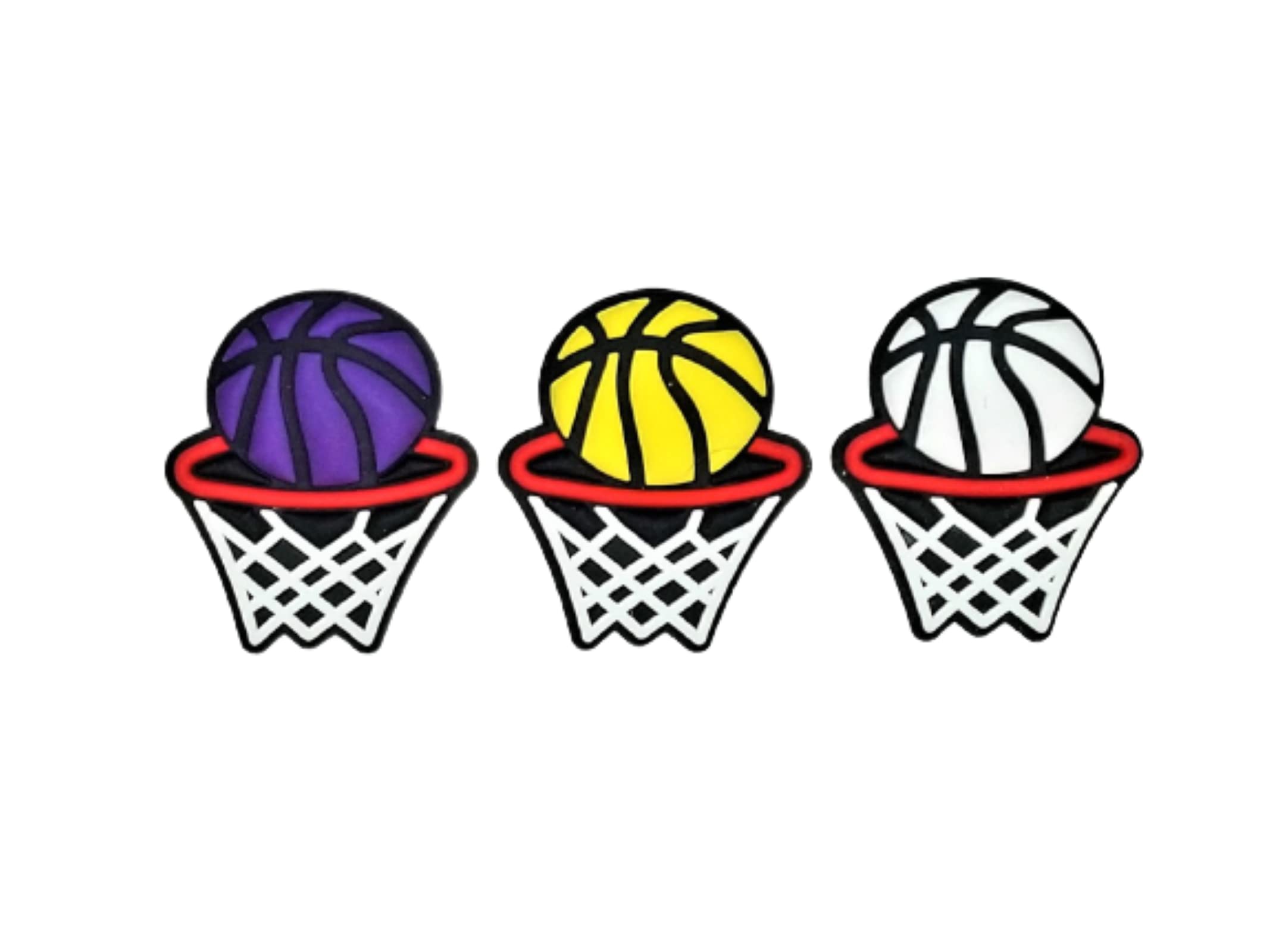 Lakers Color Basketball Shoe Charms for Crocs & Clogs - 3-Pack Wristband Set - Perfect for NBA Fans, Game Days & Sneaker Accessories