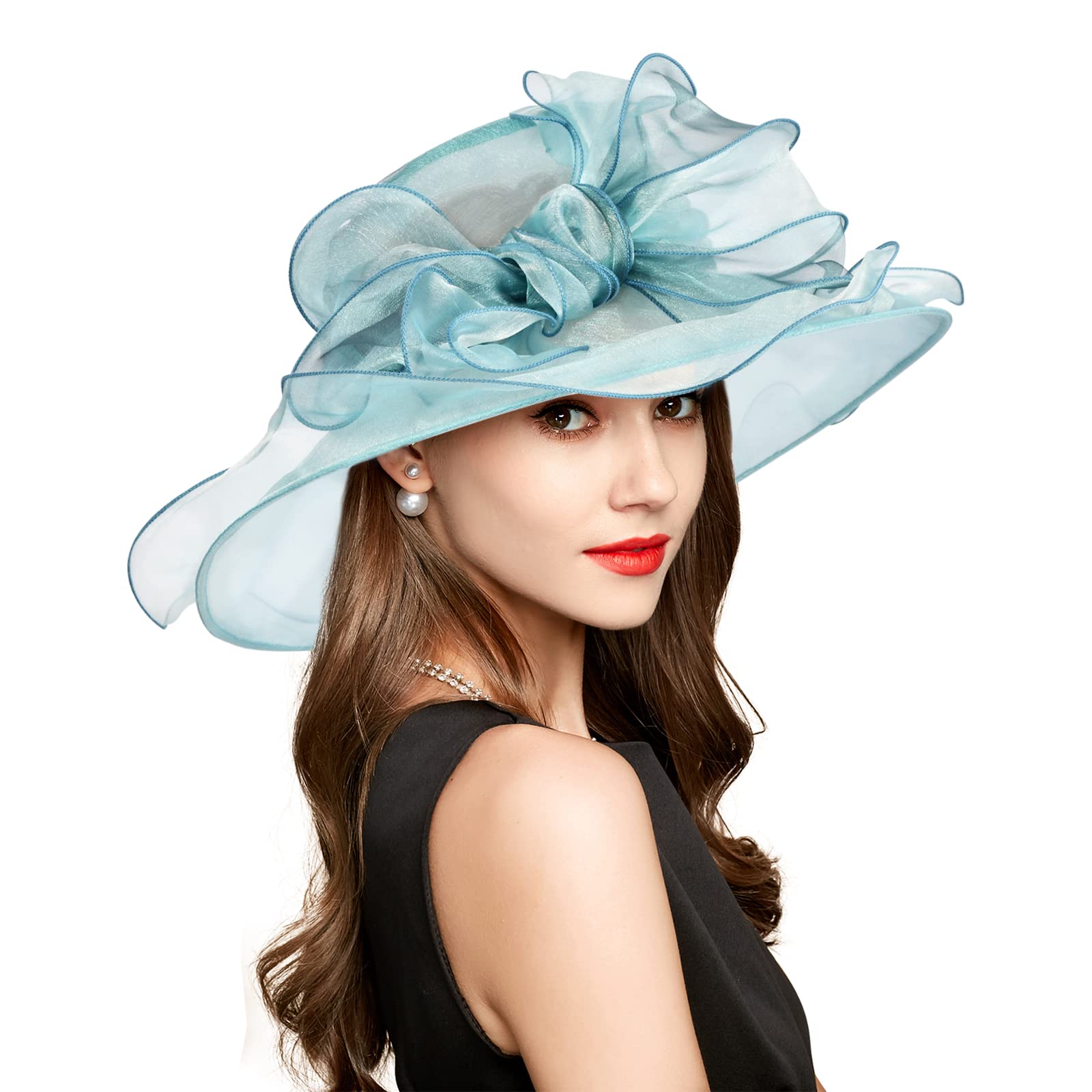 YIDINGCO Women's Derby Hat with Headband Hairpin - Elegant Cloche Kentucky Hat for Ladies - Organza Tea Party, Bridal & Church Hat - Perfect for Weddings, Garden Parties & Special Occasions