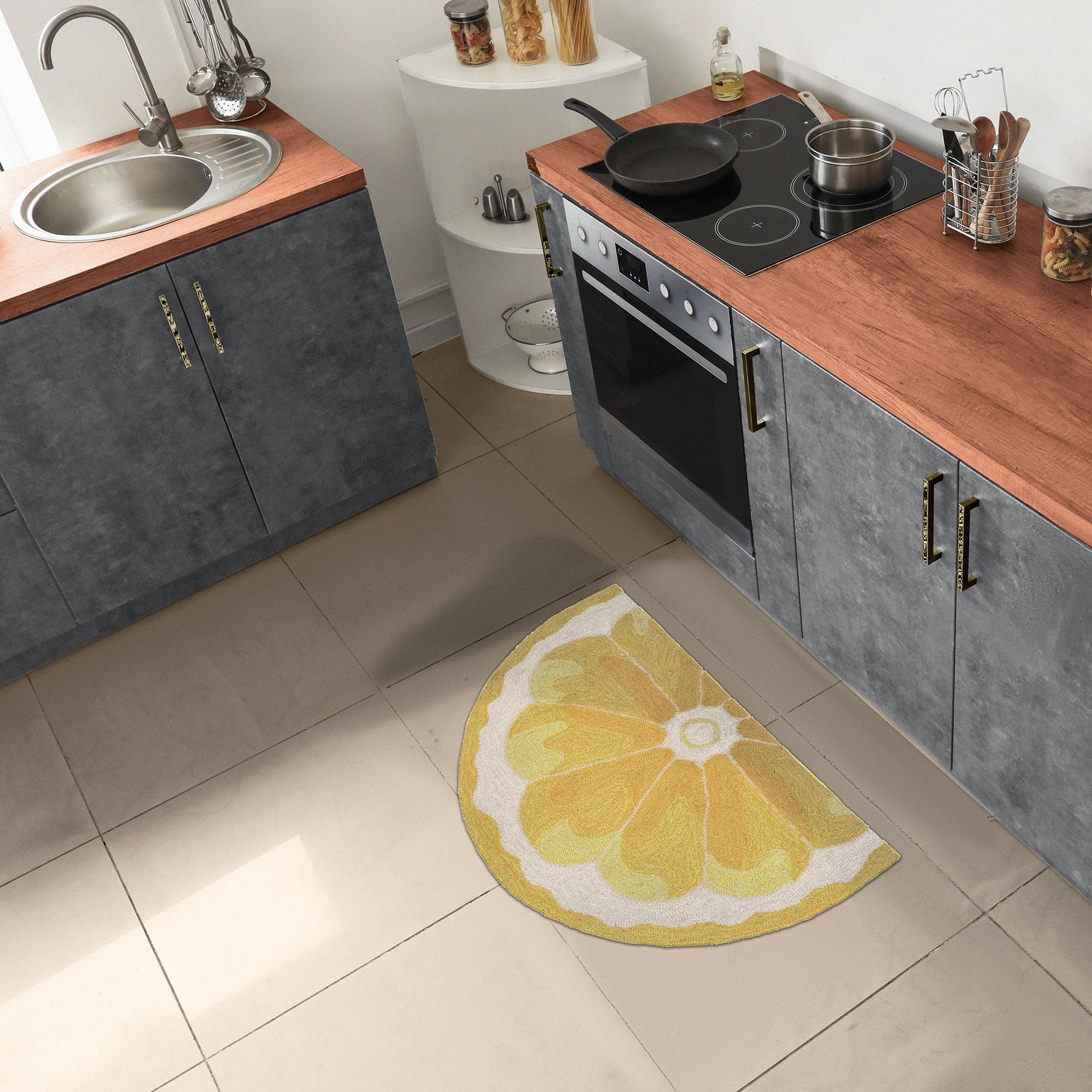 Liora Manne Lemon Slice Indoor Outdoor Area Rug 2'6 x 4' - Non-Slip Kitchen Mat, Boho Bathroom Runner, Summer Patio Decor for Home & Garden