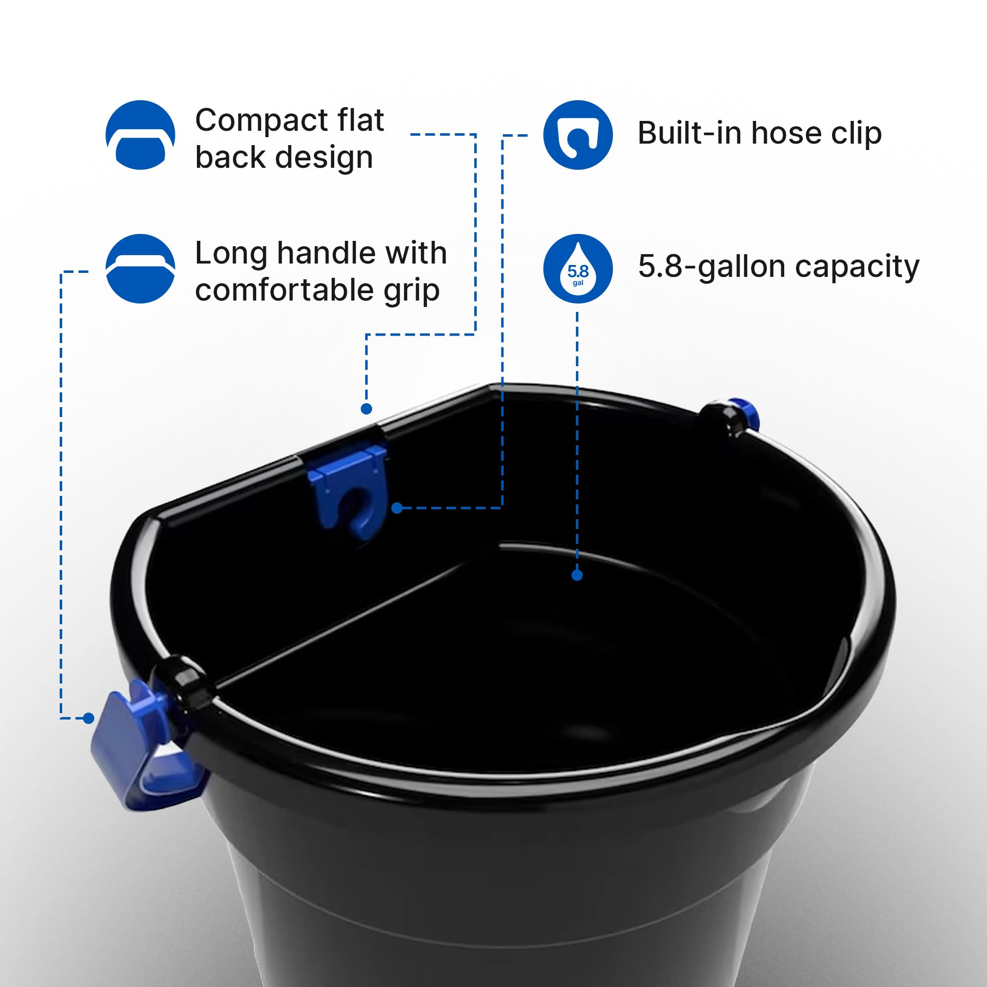 Gracious Living 5.8-Gallon Water Bucket with Built-in Hose Clip & Ergonomic Handle - Heavy Duty Utility Pail for Cleaning, Gardening, Camping & Outdoor Activities (6 Pack, Black/Blue)
