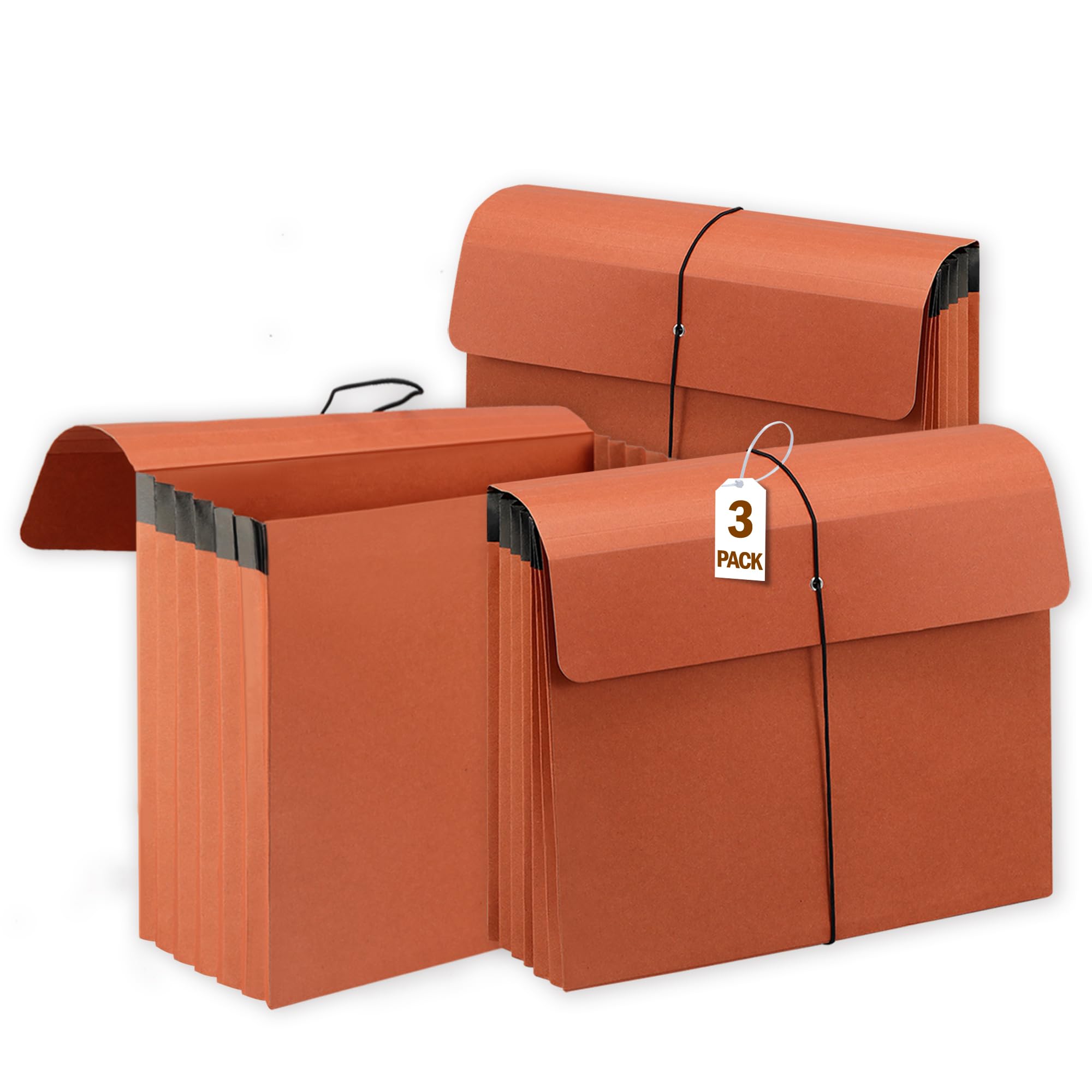 3-Pack Heavy Duty Expanding File Folders with Flap & Elastic Cord Closure - Letter Size Accordion File Organizer for Office, School, Home - Perfect for Document Storage, Receipts, and Paperwork Management