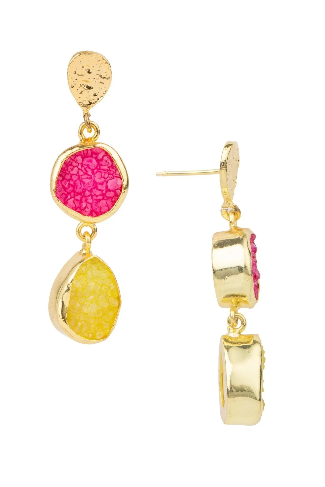 Two Tone Double Druzy Drop Earrings for Women – Elegant Dangle Jewelry for Party, Wedding & Everyday Wear