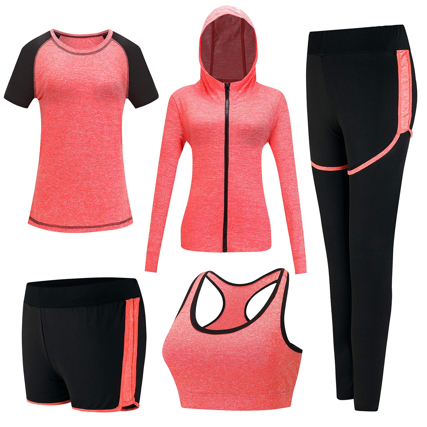5-Piece Women's Workout Outfits - Athletic Yoga Gym Sets, Fitness Exercise Clothes & Jogging Tracksuits for Running, Yoga, Gym Training & Active Lifestyle
