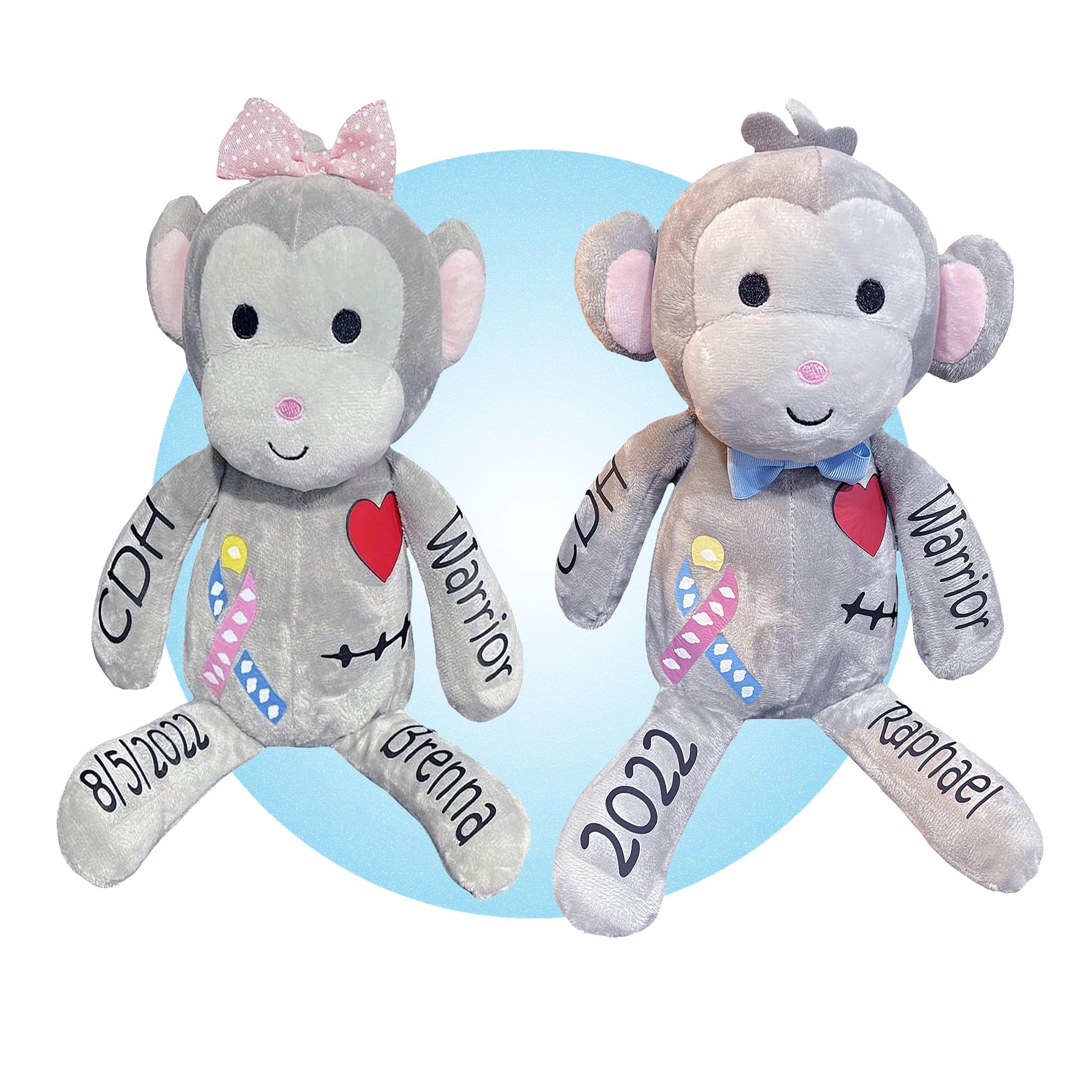 Congenital Diaphragmatic Hernia Awareness Plush Toy - Personalized CDH Surgery Gift for Boys & Girls - Soft Monkey Stuffed Animal for CDH Warriors - Perfect Gift for Hospital Stay, Recovery & Support - Free Gift Wrapping Included