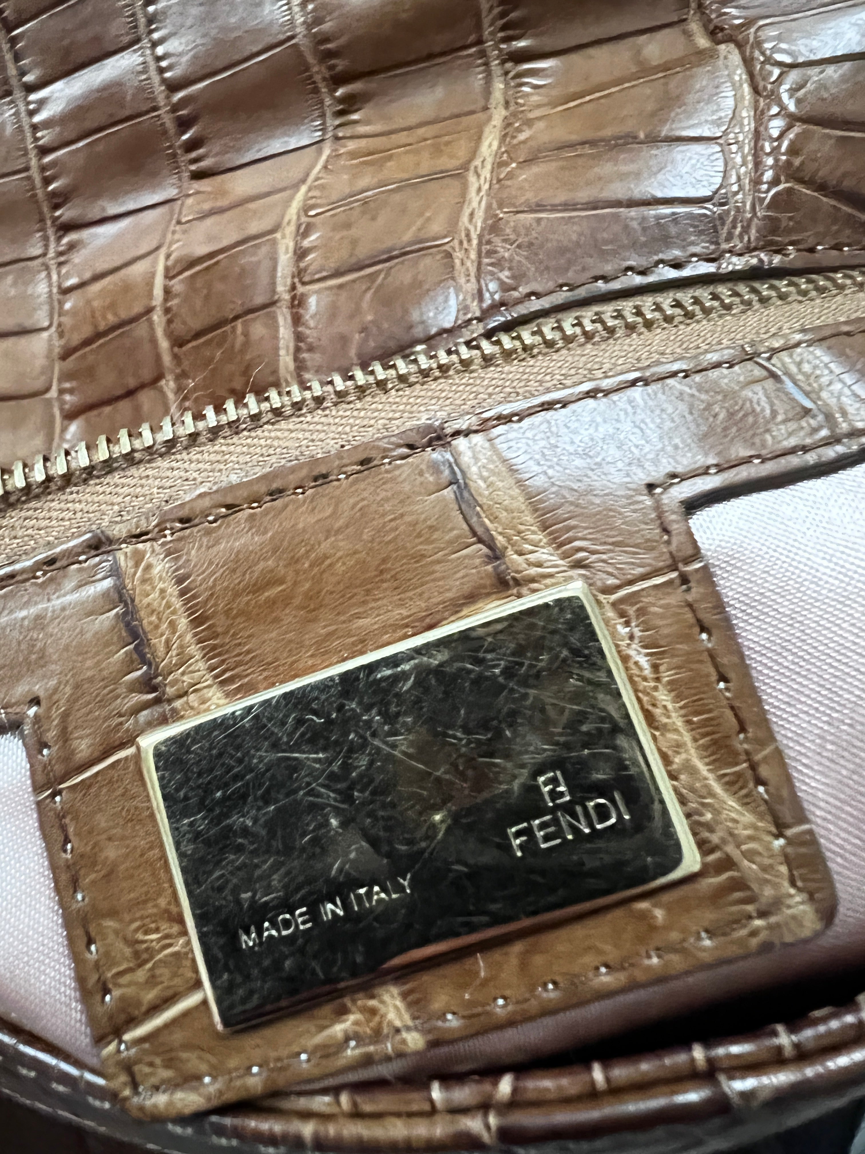 Vintage Fendi Crocodile Leather Enamel Baguette Handbag - Luxury Designer Purse for Women, Perfect for Evening Parties & Special Occasions