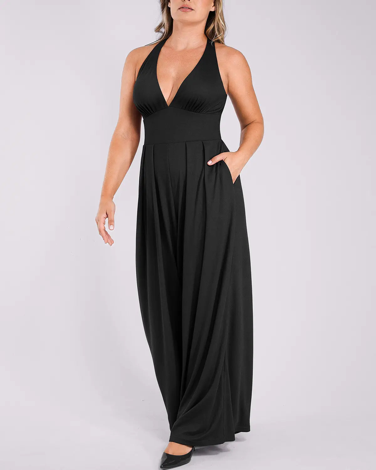 Deep V Neck Slimming Jumpsuit for Women - Tummy Control Bodysuit with Built-in Shapewear - Perfect for Parties, Date Nights & Special Occasions