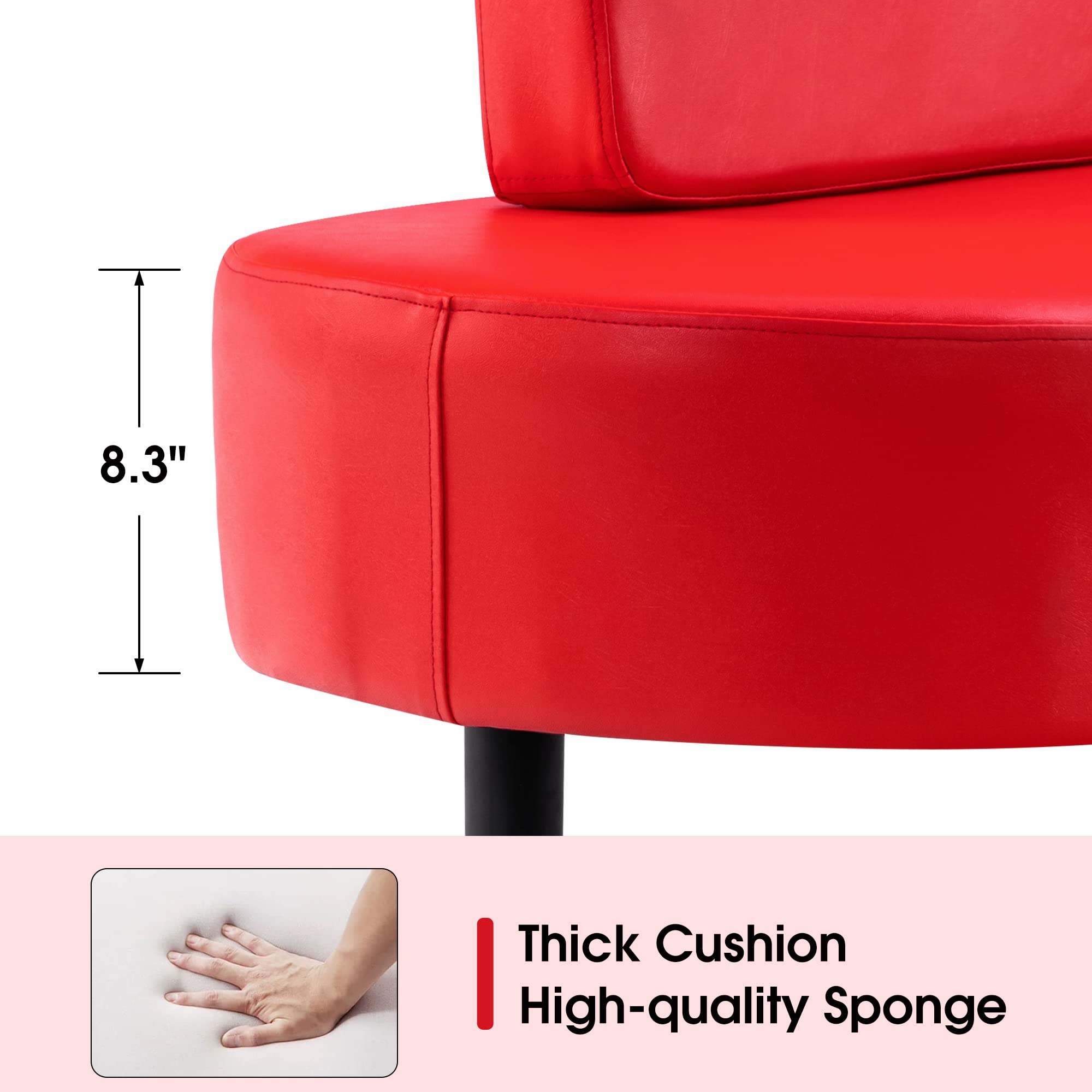 BarberPub Waiting Room Chairs - Leather Upholstered Reception Settee Bench with Backrest, Salon & Office Furniture W702 (Red) - Perfect for Barber Shops, Salons, Waiting Areas & Dining Spaces