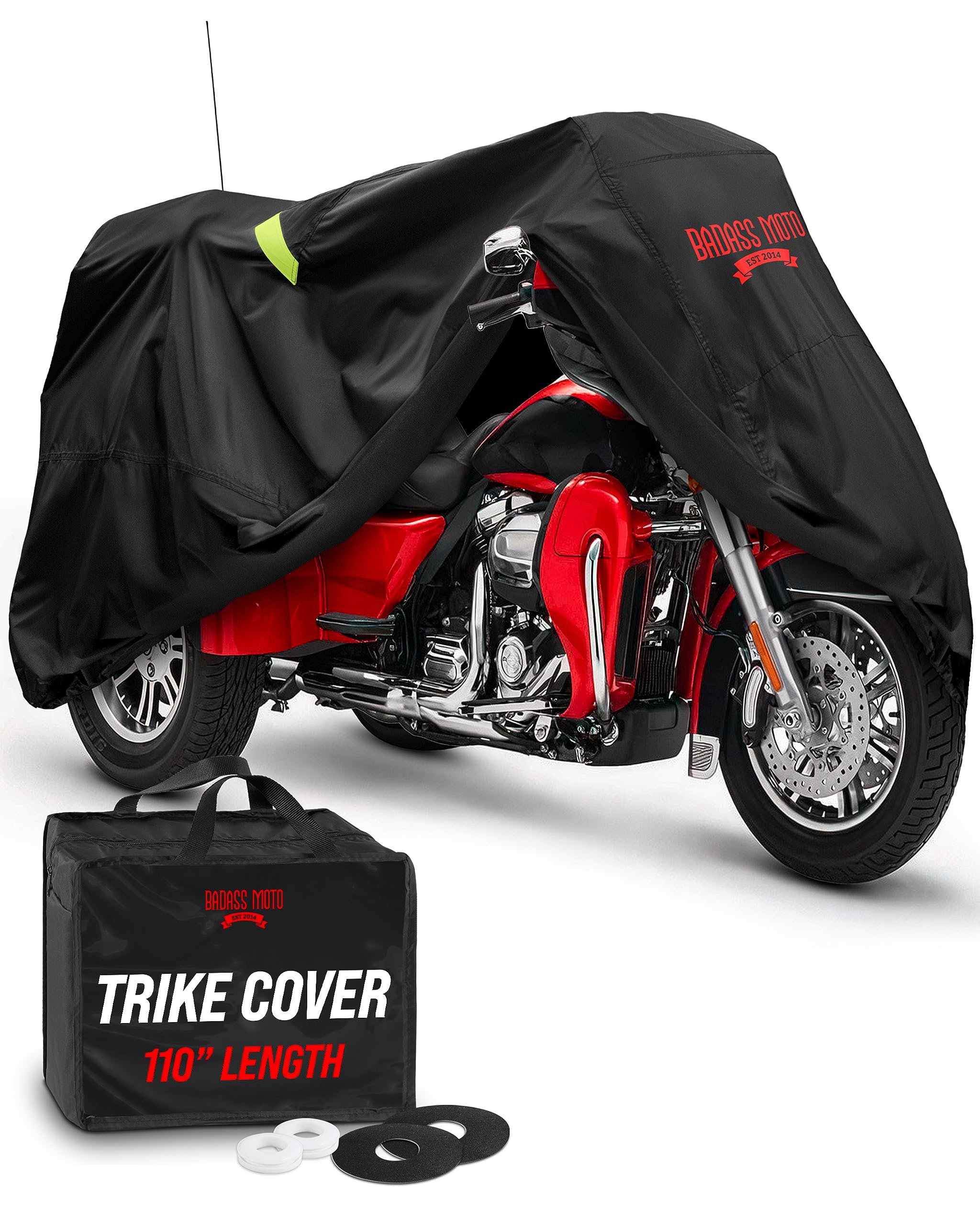 Badass Moto Ultimate Waterproof Heavy Duty Motorcycle Cover for Harley Trike - HD Trike Cover Fits Harley Davidson Tri Glide Accessories | All-Weather Protection for Outdoor Storage & Travel