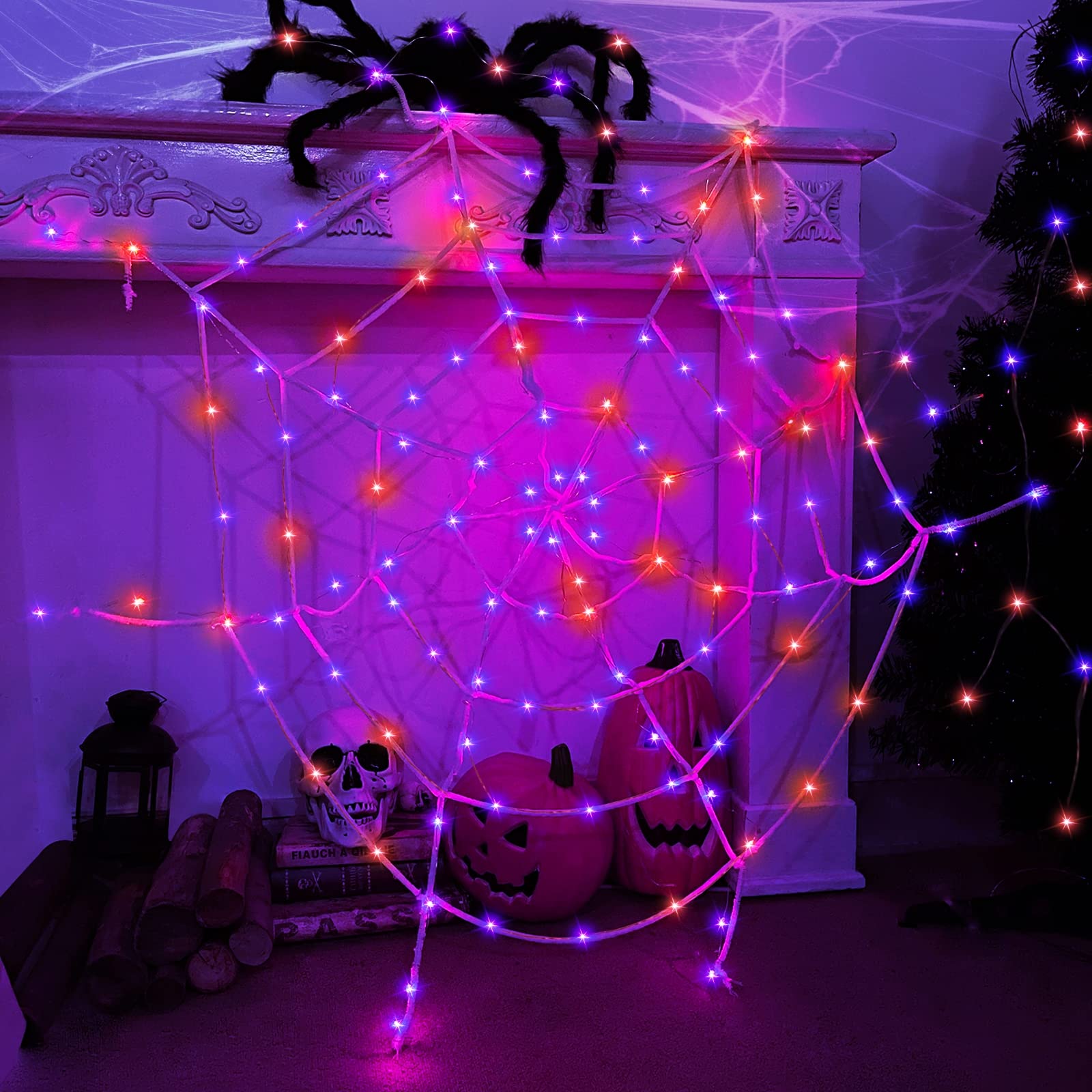 3-Pack Halloween String Lights with Timer - 150 LED (50ft Total) Black Wired Fairy Lights in Orange & Purple - Battery Operated Indoor/Outdoor Decor for Garden, Yard, Party - Perfect for Halloween, Christmas, Weddings & Home Decoration